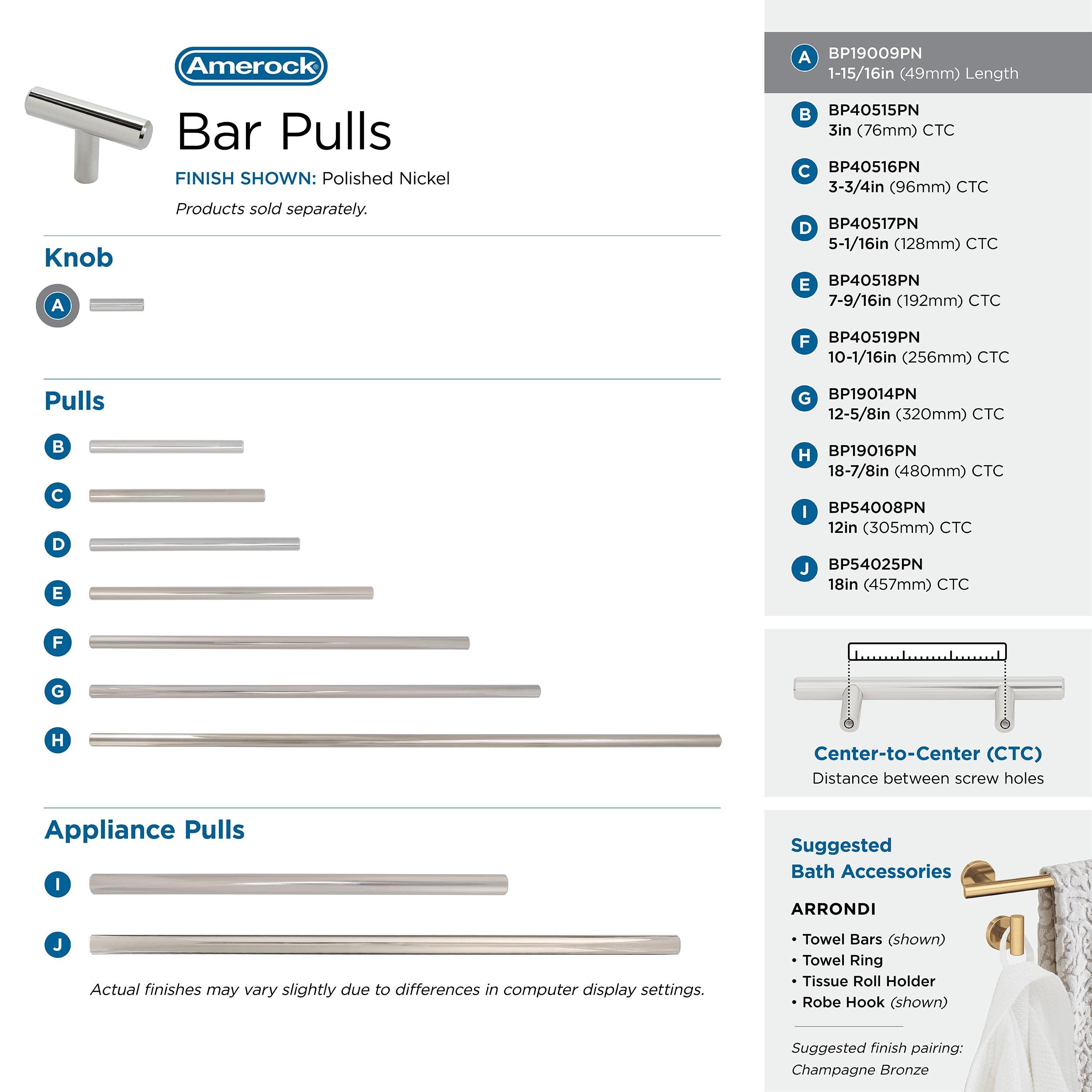 Amerock | Cabinet Knob | Polished Nickel | 1-15/16 inch (49 mm) Length | Bar Pulls | 1 Pack | Drawer Knob | Cabinet Hardware