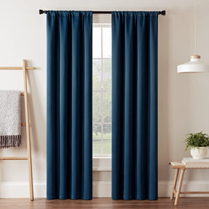 Eclipse Darrell Modern Blackout Thermal Rod Pocket Window Curtains for Bedroom or Living Room (Single Panel), 84.00" x 37.00", Indigo