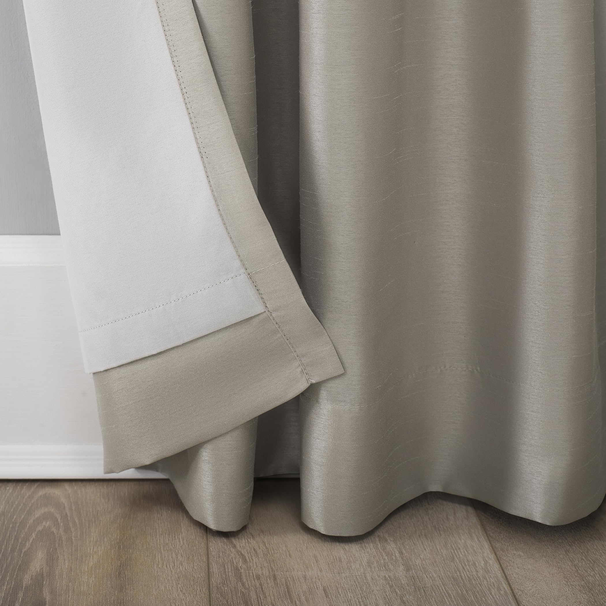 Sun Zero Greyson Faux Dupioni Silk Thermal Extreme Total Blackout Back Tab Curtain Panel, 50" x 63", Stone Beige