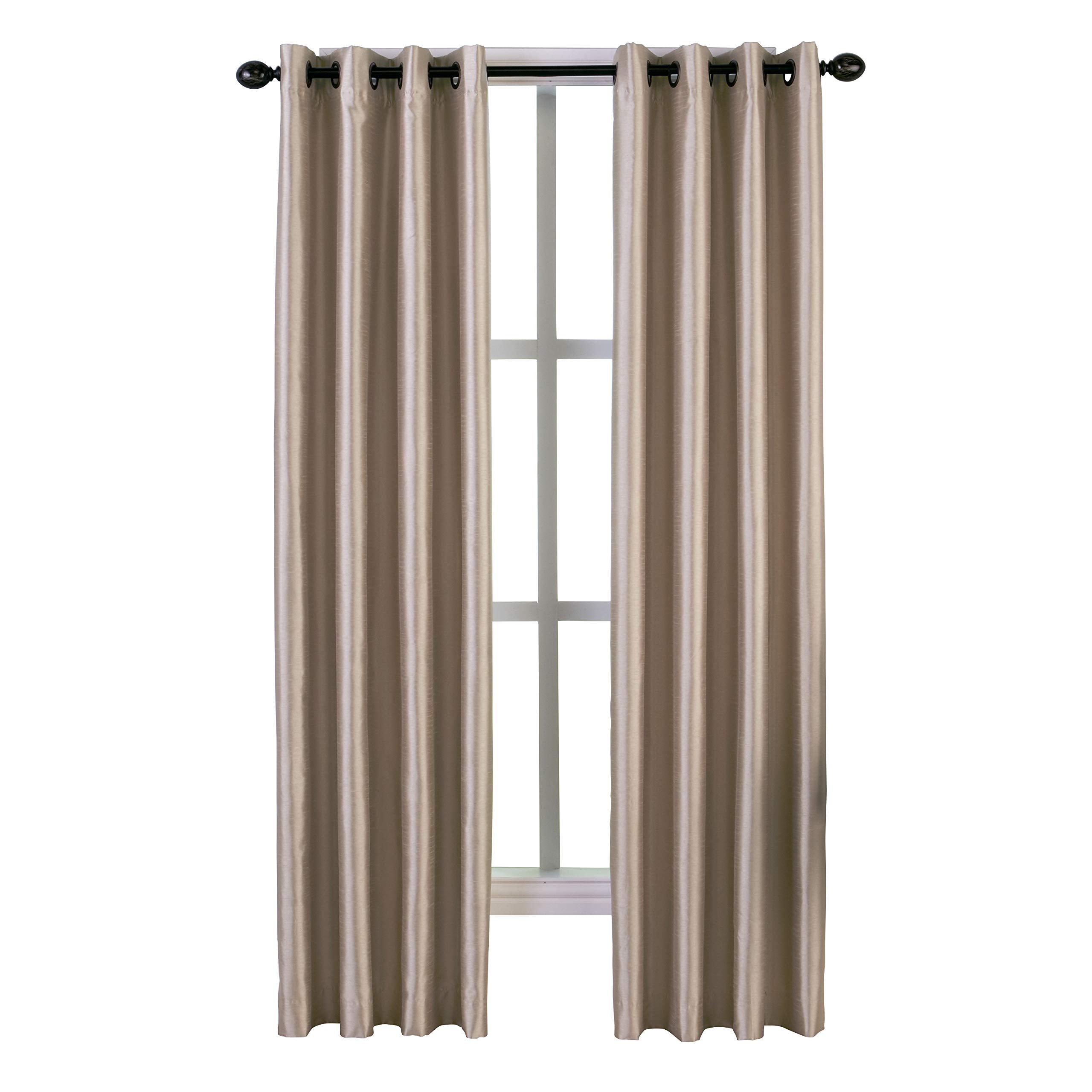 Curtainworks Malta Faux Silk Grommet Curtain Panel, 50 by 144", Sand