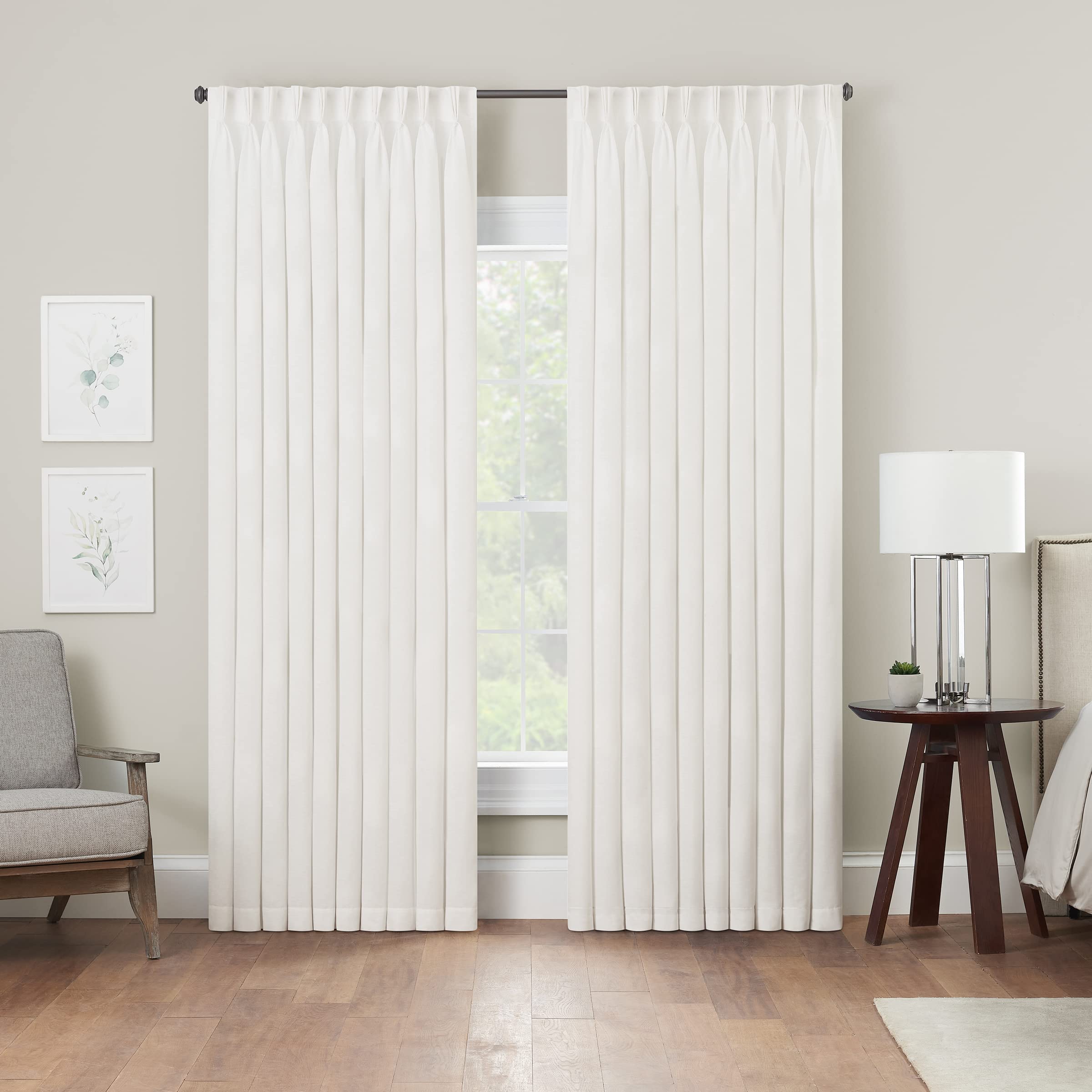 Waverly Serendipity 10 Pinch Pleat Light Filtering Rod Pocket Window Curtain for Living Room (1 Panel), 50 in x 95 in, White