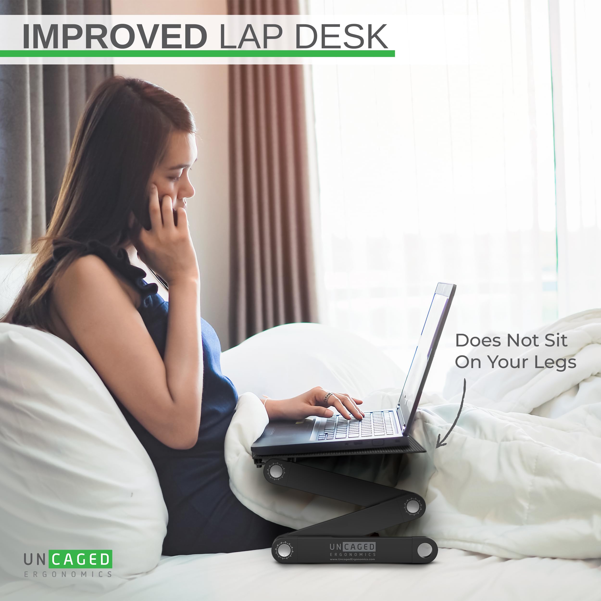 WorkEZ Professional Laptop Riser for Desk - Adjustable Laptop Desk for Bed Computer lap desk for laptop ergonomic laptop stand for bed laptop holder desk laptop cooling stand bed desk for laptop black