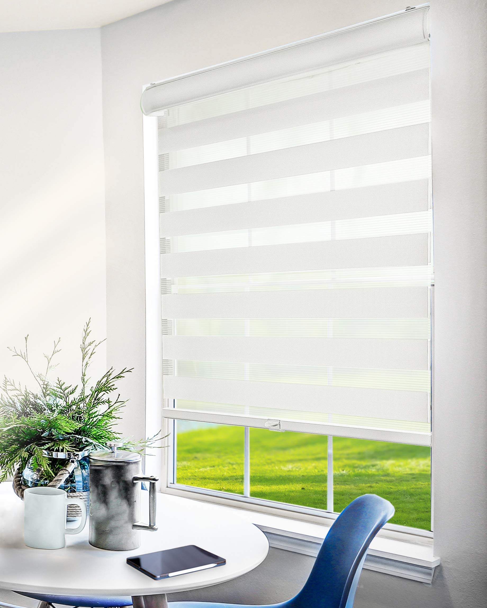 CHICOLOGY Zebra Blinds, Roller Window Shades, Blinds for Windows, Roller Shades for Windows, Window Shades for Home, Window Shades, Pull Down Shades for Windows, 33" W X 72" H, Basic Arctic