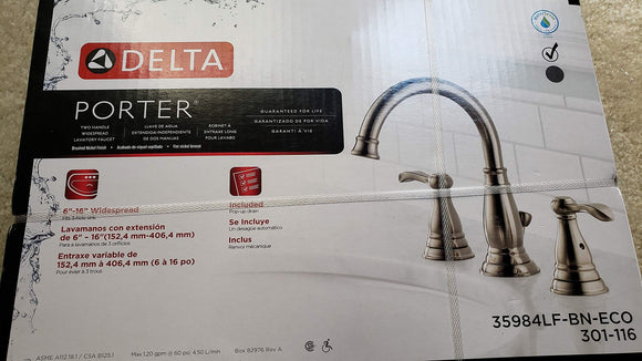 Delta Porter 8 Inch Widespread 2-Handle Bathroom Faucet Brushed Nickel 35984LF-BN-ECO