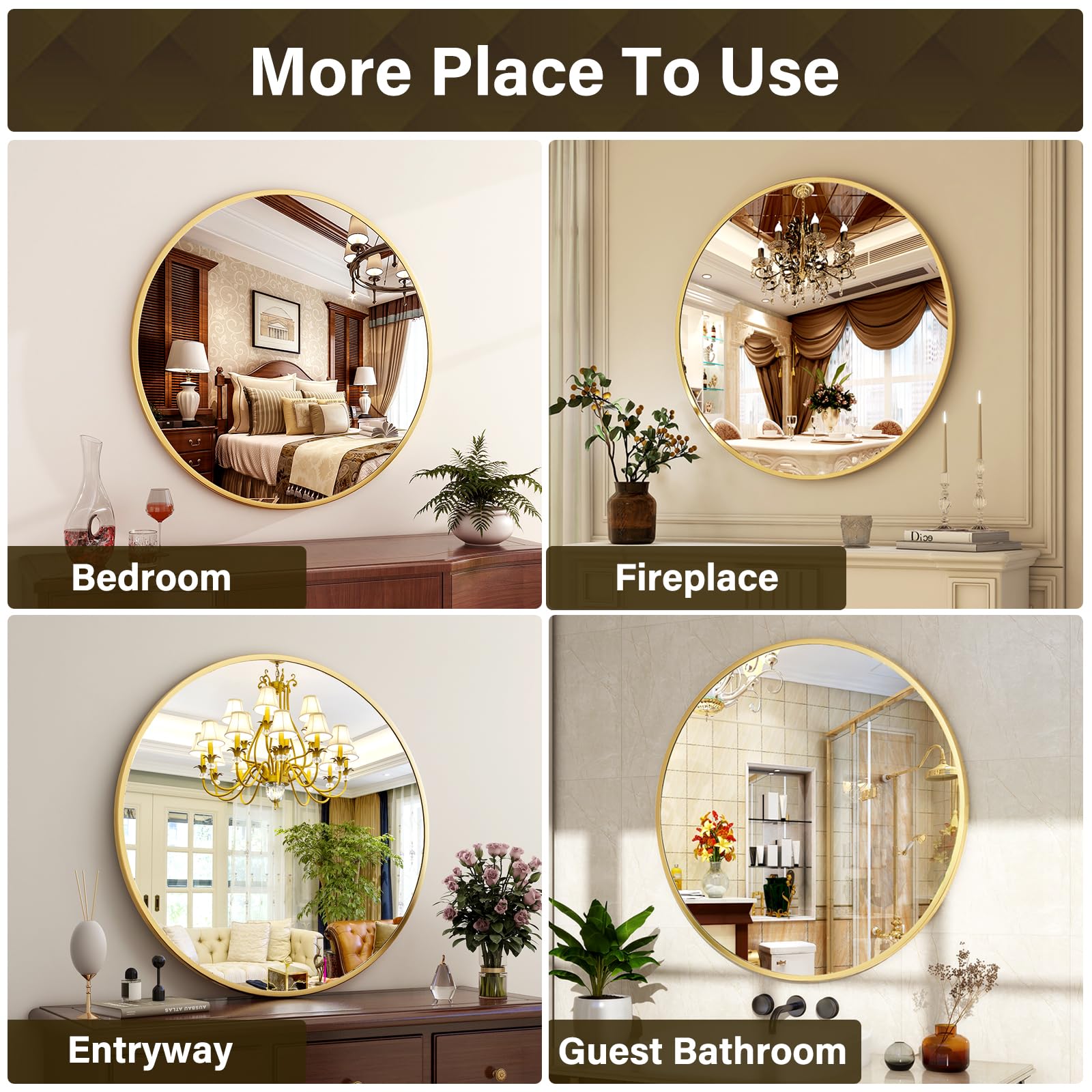 XRAMFY 36 Inch Round Gold Metal Wall Mirror - Stylish Circle Mirror for Entryway, Bathroom, and Living Room Decor | Matte Gold Circle Wall Mirror