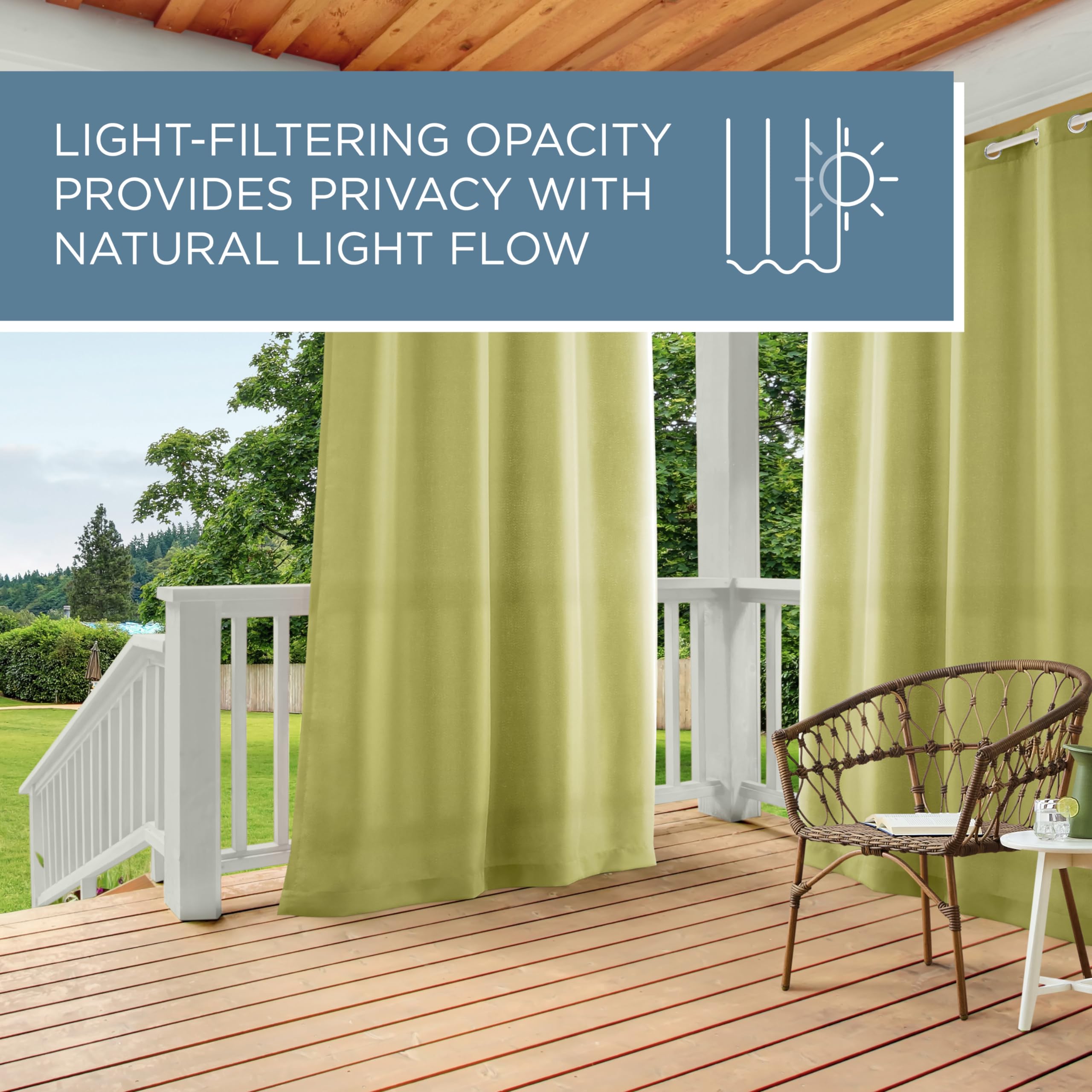 TOWN & COUNTRY BASICS Cabana Solid Heavyweight Indoor Outdoor Curtains, Light Filtering Opacity with Grommet Top, Water Repellent, 2-Pack Set, 54"x84", Kiwi Green