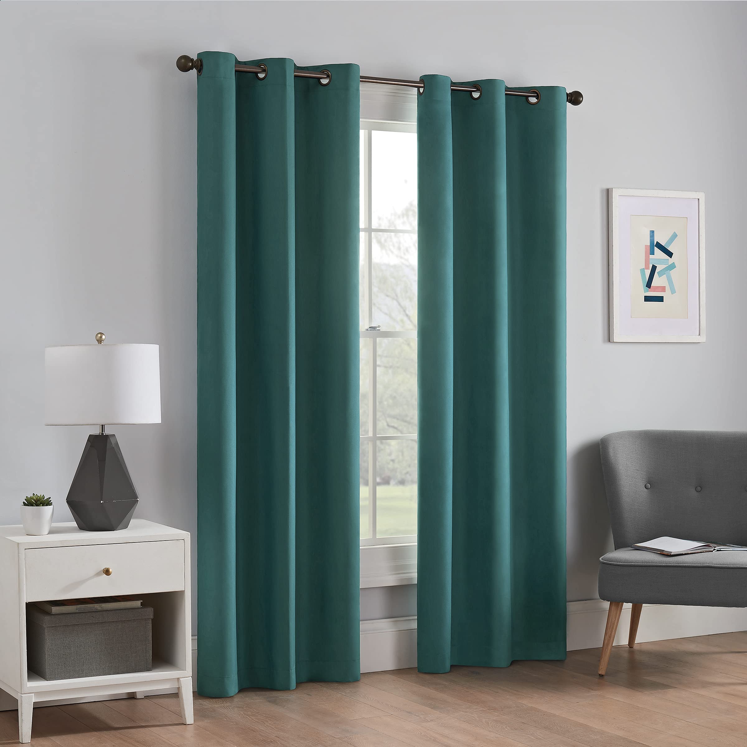 ECLIPSE Microfiber Total Privacy Blackout Thermal Grommet Window Curtain for Bedroom (1 Panel), 42" x 63", Peacock