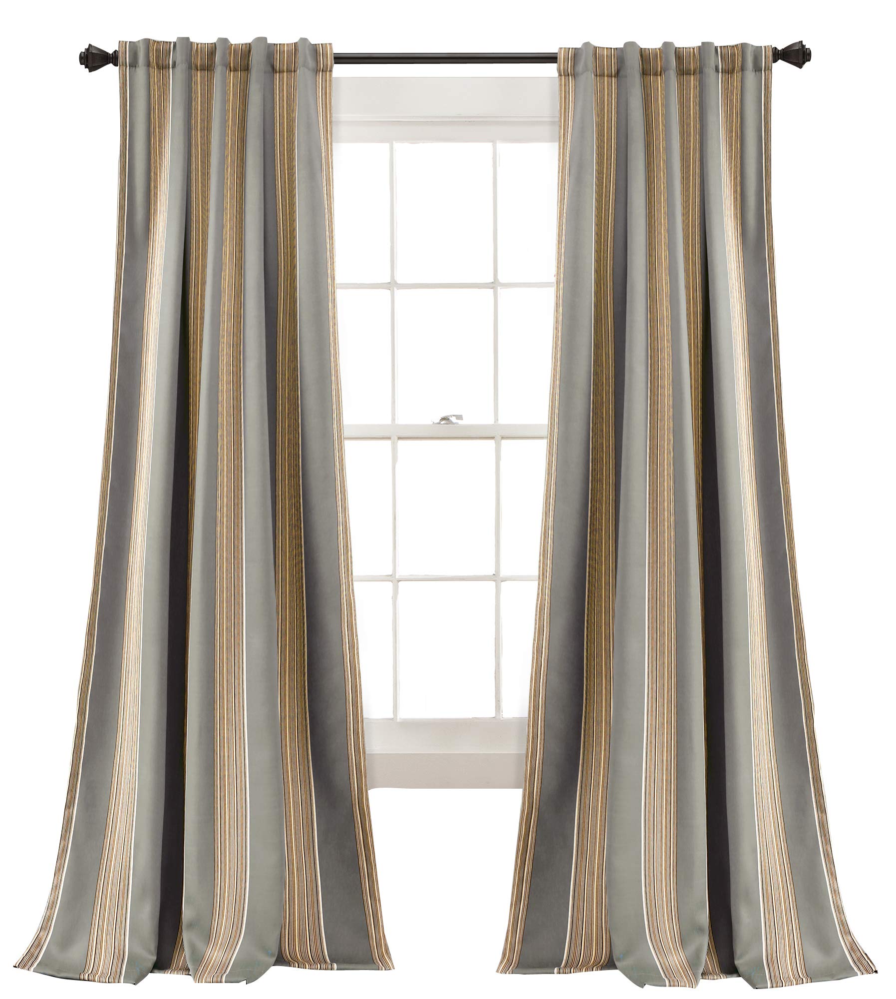 Lush Decor Julia Stripe Curtains | Light Filtering Striped Window Panel Set for Living, Dining, Bedroom (Pair), 84” x 52”, Gray