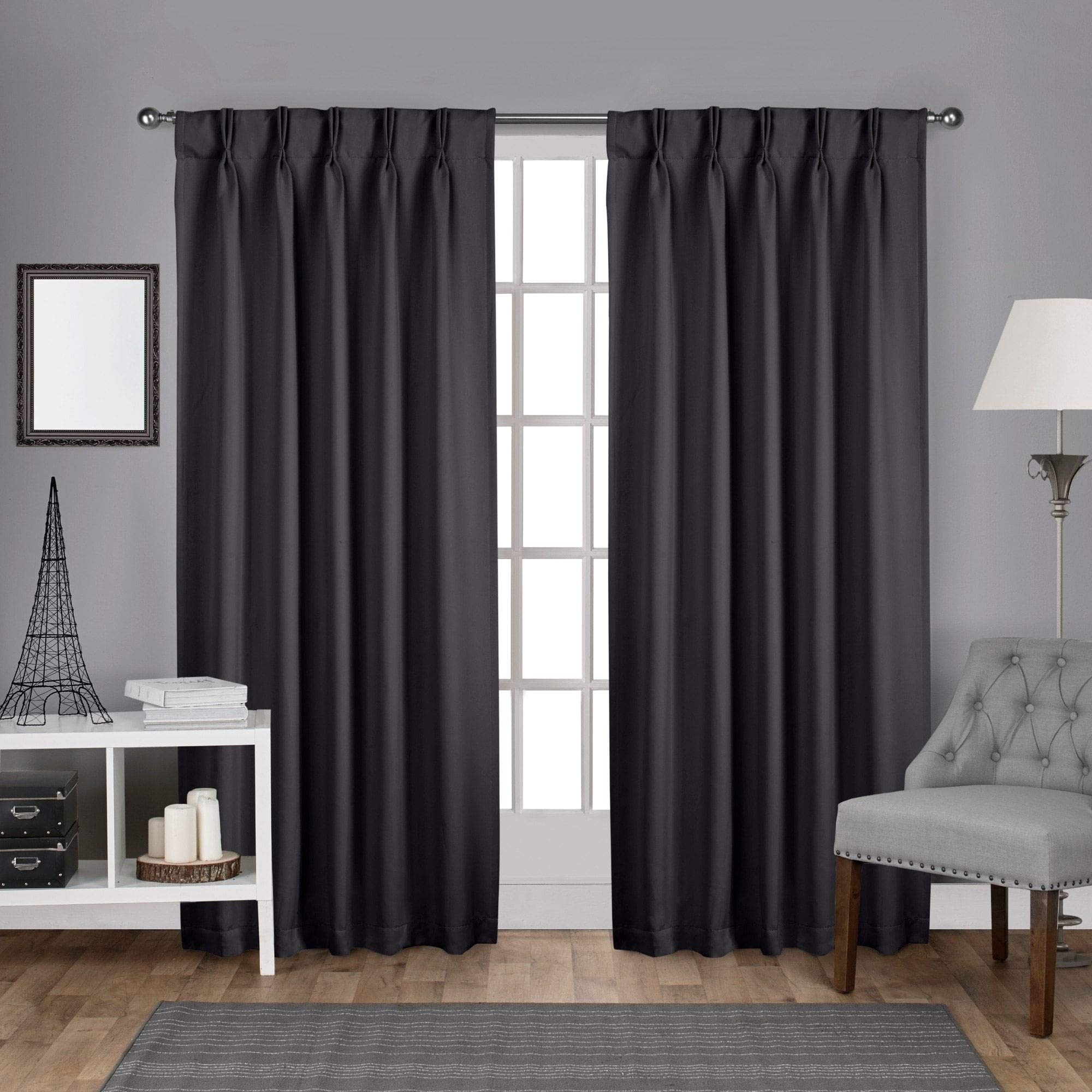 ATI Home Sateen Woven Blackout Curtain Panel Pair with Pinch Pleat Top Silver 52X63 63 Inches