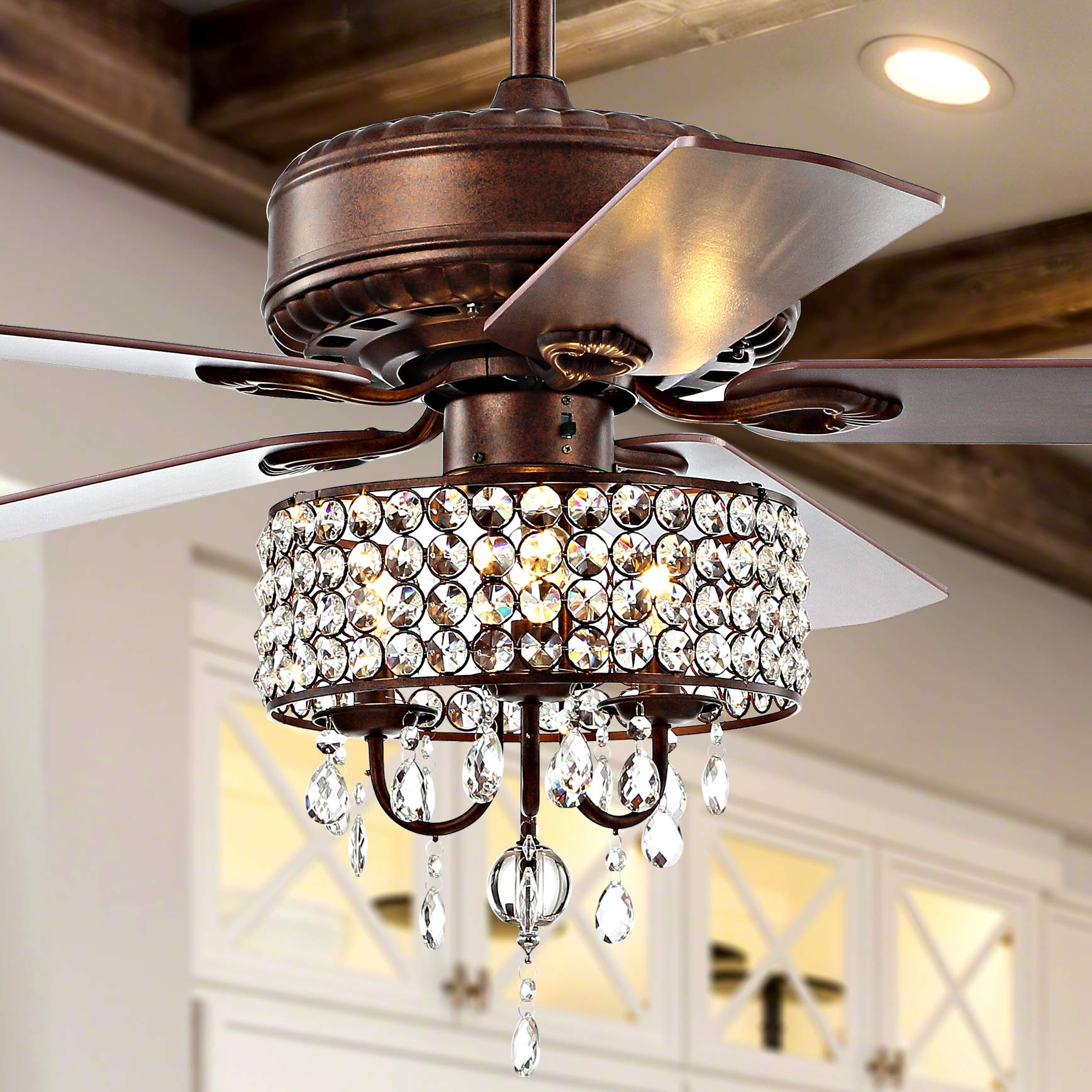 JONATHAN Y JYL9707A Becky 52" Crystal LED Chandelier Fan with Remote, Classic, Glam, Traditional, Transitional for Home, Kitchen, Dining Room, Guest Room, Living Room, Oil Rubbed Bronze