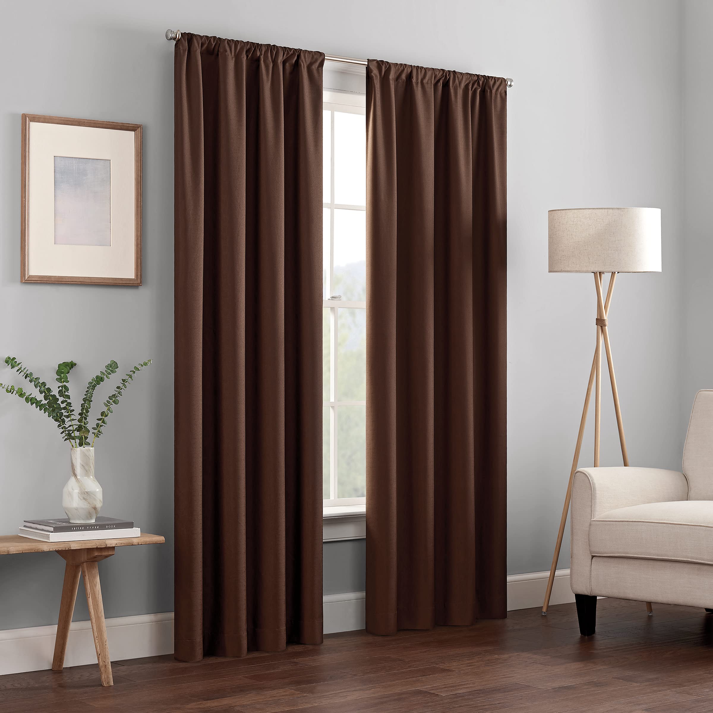 ECLIPSE Kendall Modern Blackout Thermal Rod Pocket Window Curtain for Bedroom or Living Room (1 Panel), 42 X 63, Chocolate