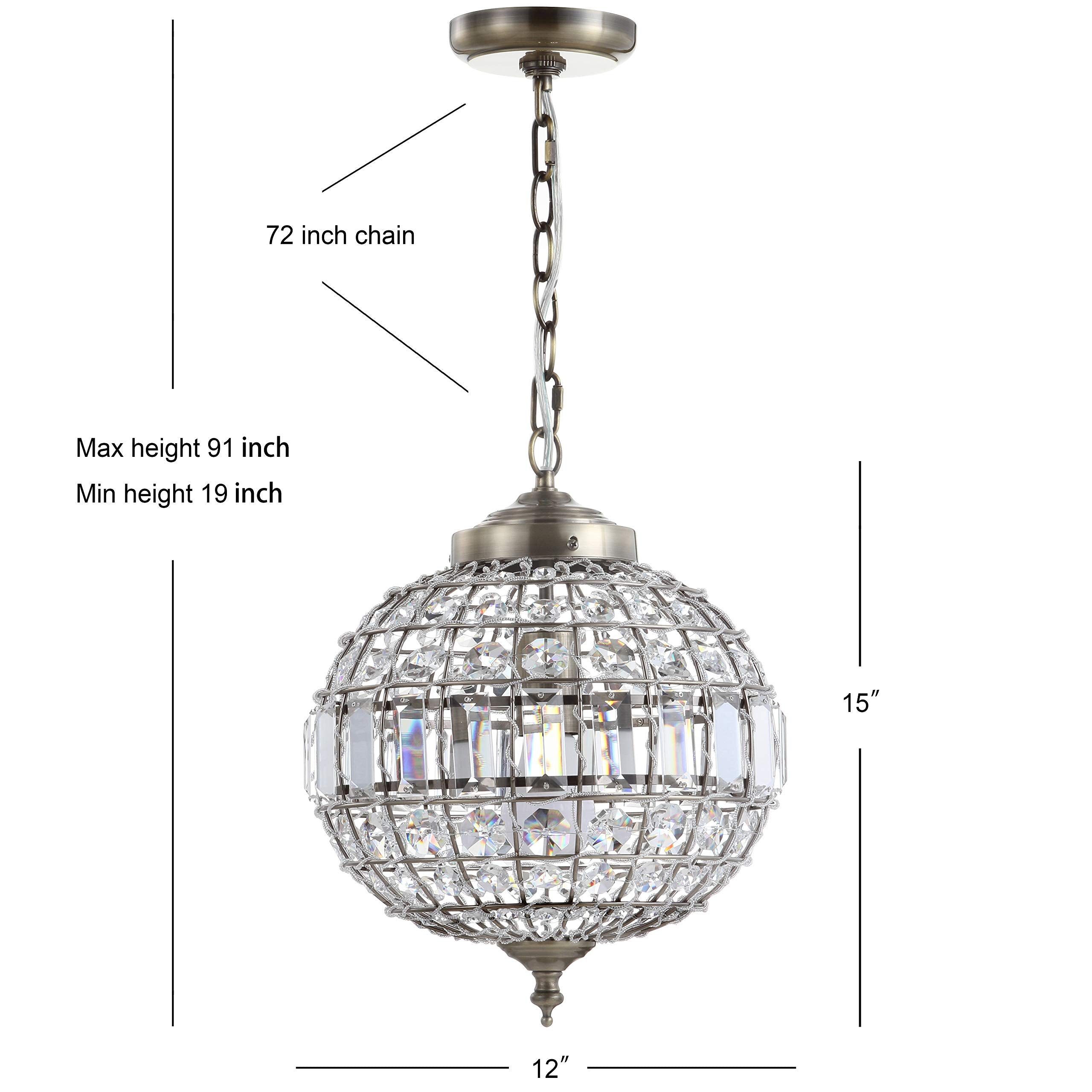 JONATHAN Y JYL6110A Georgina 12" Crystal/Metal LED Chandelier Pendant Glam Contemporary Transitional Dimmable Dining Room Living Room Kitchen Foyer Bedroom Hallway, 12", Antique Brass/Clear