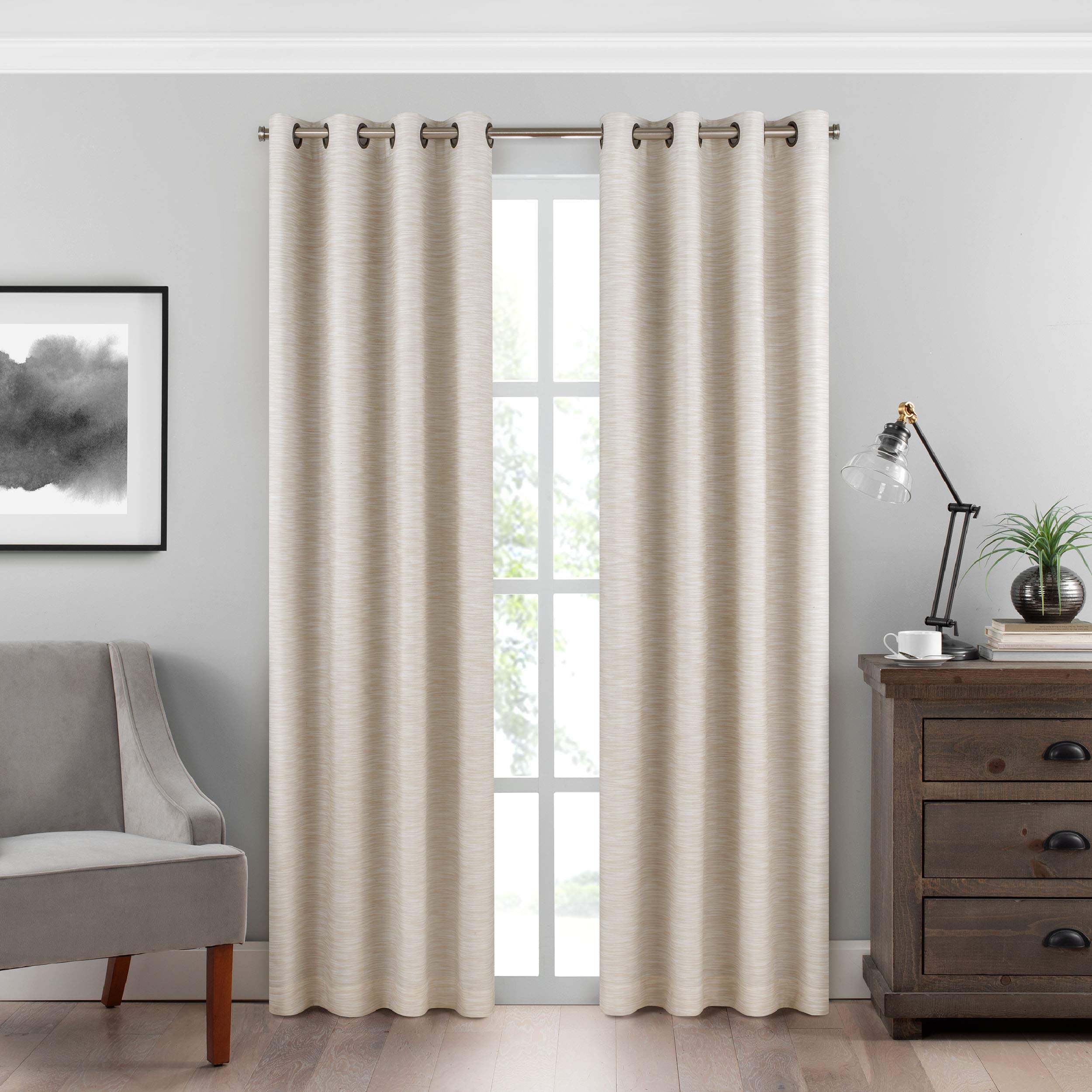 Eclipse Warren Grommet Top Curtains for Bedroom, Single Panel, 50" x 108", Ivory