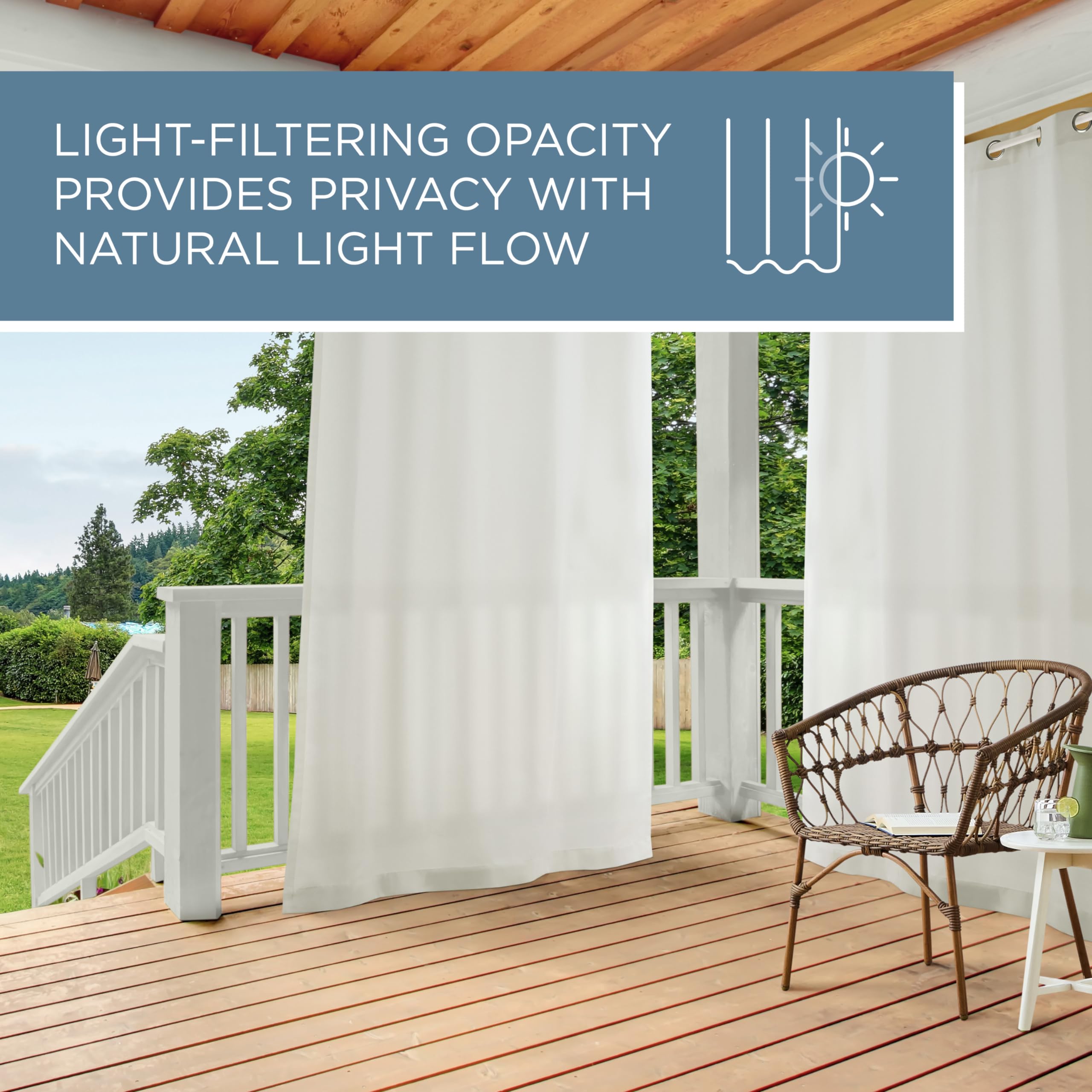 TOWN & COUNTRY BASICS Cabana Solid Heavyweight Indoor Outdoor Curtains, Light Filtering Opacity with Grommet Top, Water Repellent, 2-Pack Set, 54"x108", Vanilla