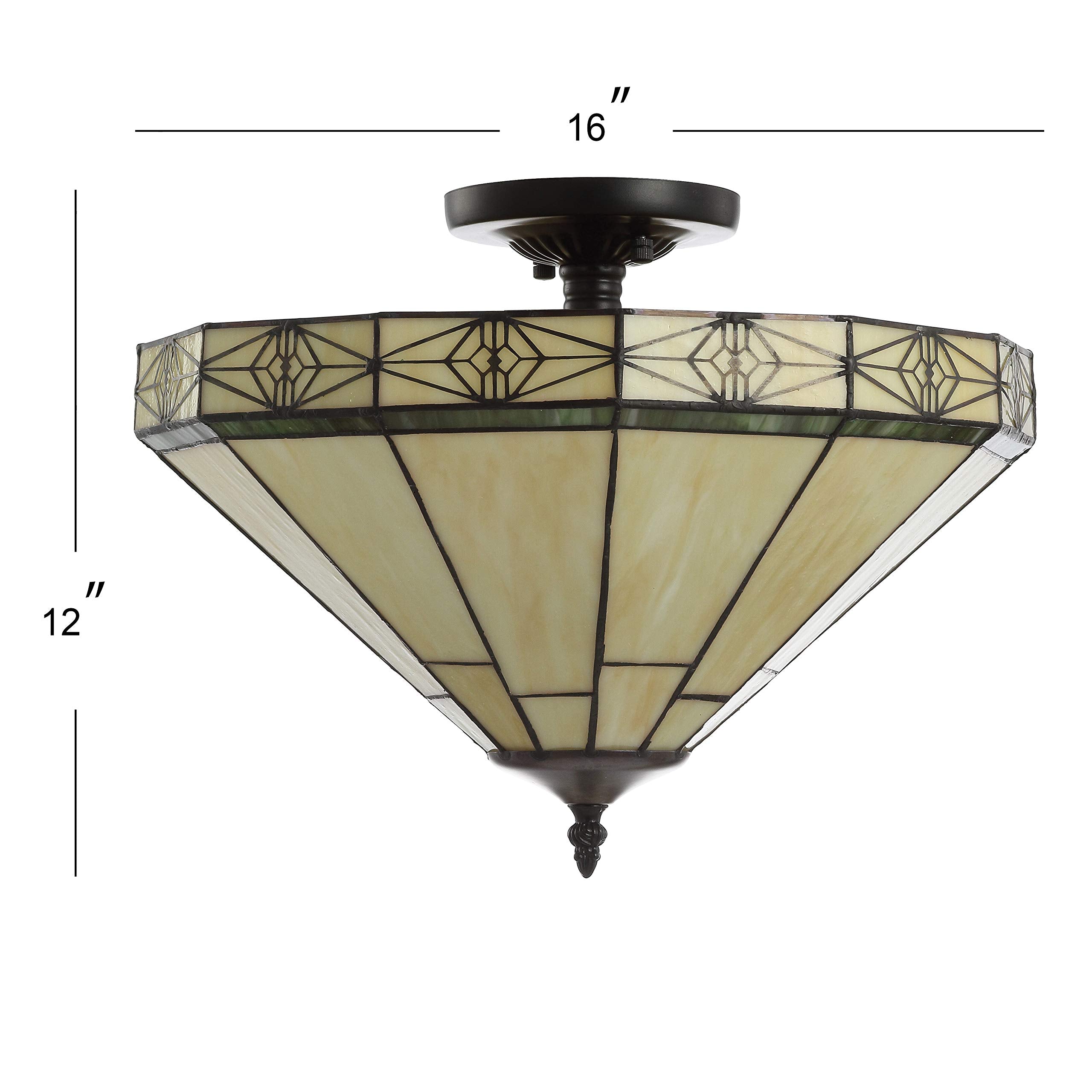 JONATHAN Y JYL8026A Jasmine 16" Tiffany-Style Glass/Metal LED Semi-Flush Mount Traditional Dimmable, 2700K Cozy Warm Light, for Kitchen,Hallway,Bathroom,Stairwell, Cream