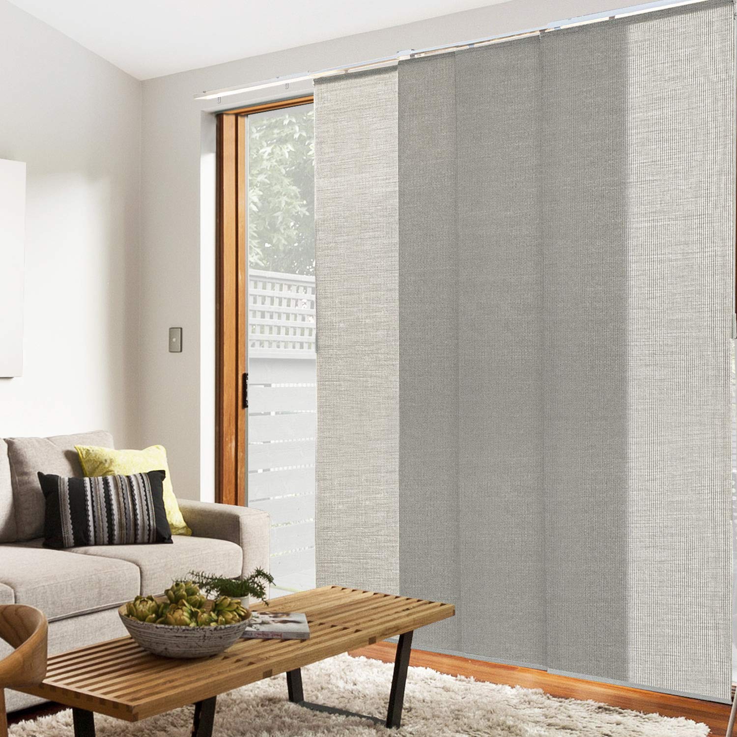 CHICOLOGY Vertical Blinds , Room Divider , Door Blinds ,Blinds for Sliding Glass Doors , Temporary Wall , Closet Curtain , Room Door, Woven Gray (Natural Woven) W:46-86 x H:Up-to 96 inches