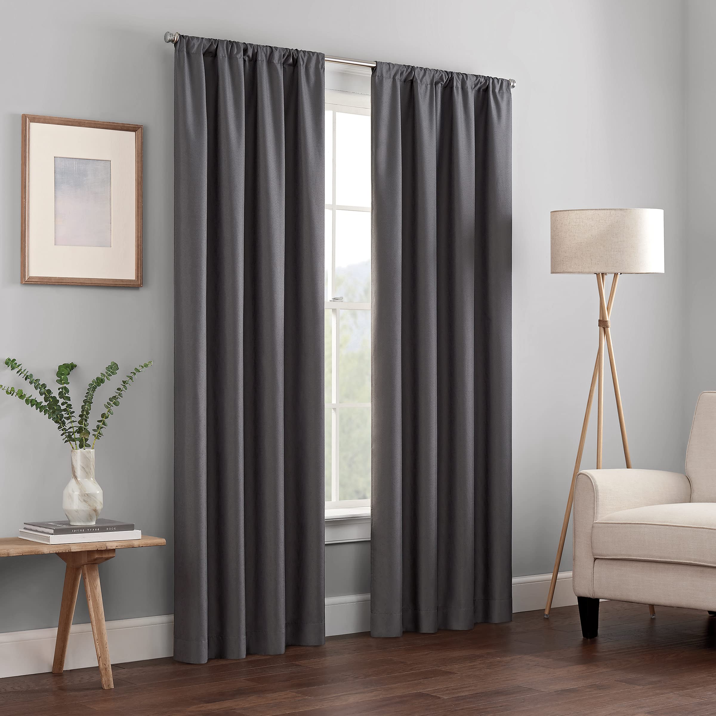 ECLIPSE Kendall Modern Blackout Thermal Rod Pocket Window Curtain for Bedroom or Living Room (1 Panel), 42 X 54, Charcoal