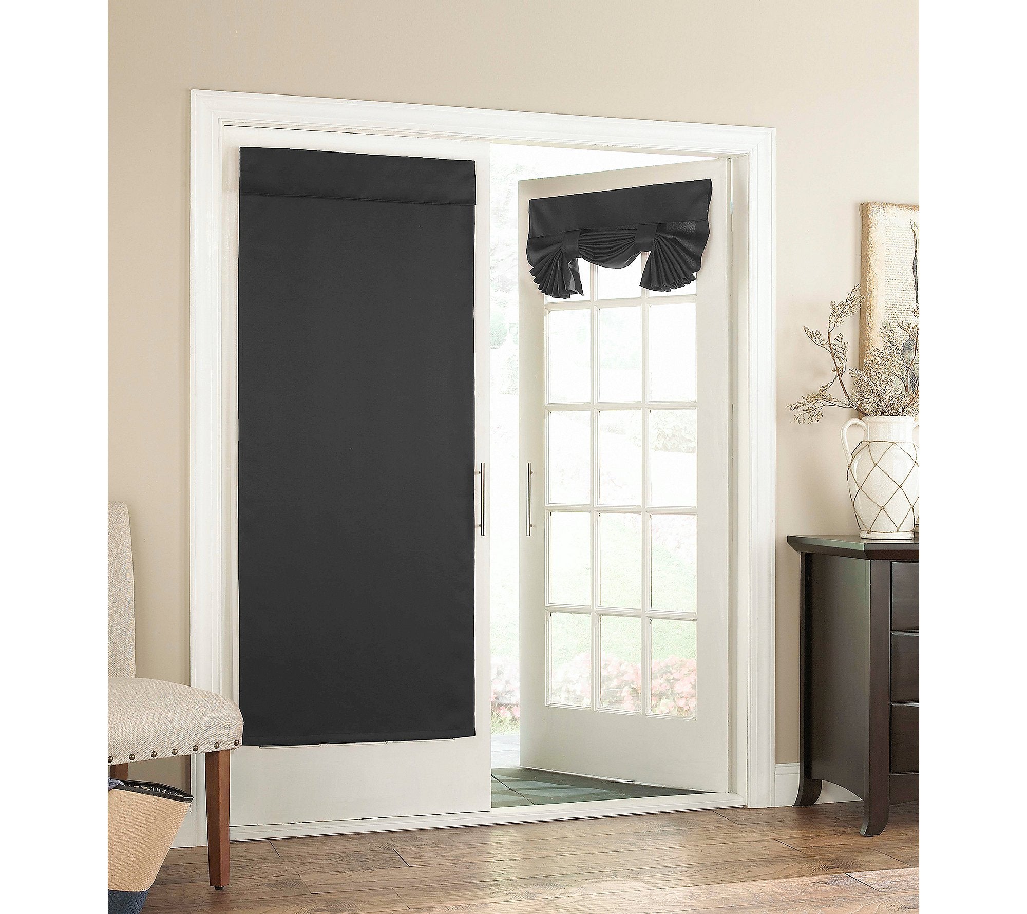 ECLIPSE French Door Curtain - Tricia 26" x 68" Tie Up Light Filtering Single Panel Drapes for Patio, for Living Room and Bedroom, Black