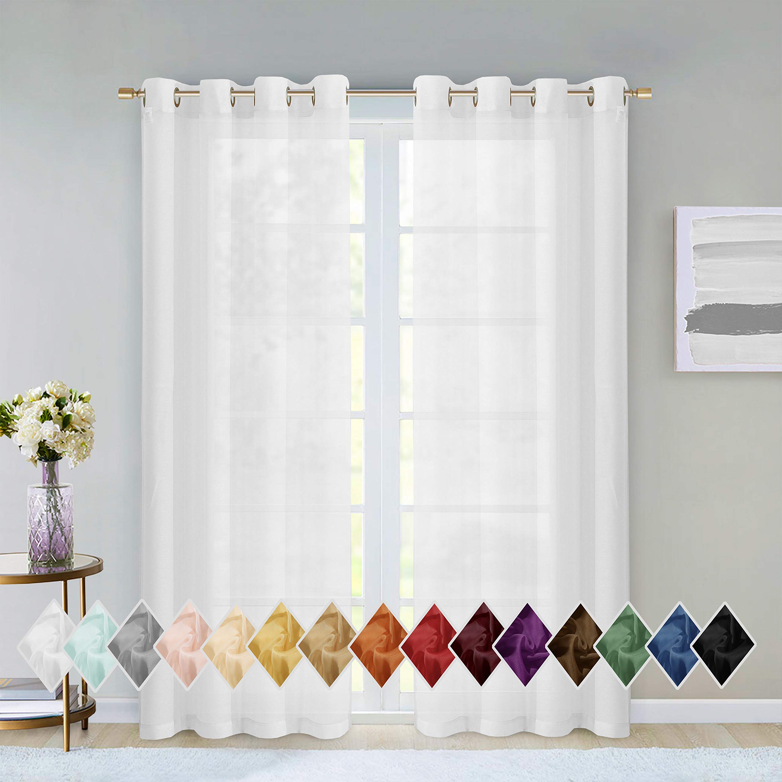 Dainty Home Melrose White Solid Sheer Curtains - Elegant Light Filtering Drapes for Modern Living Room & Bedroom - 110" W x 84" L - Set of 2 - Ideal Sheer Curtain Panels for Stylish Home Decor