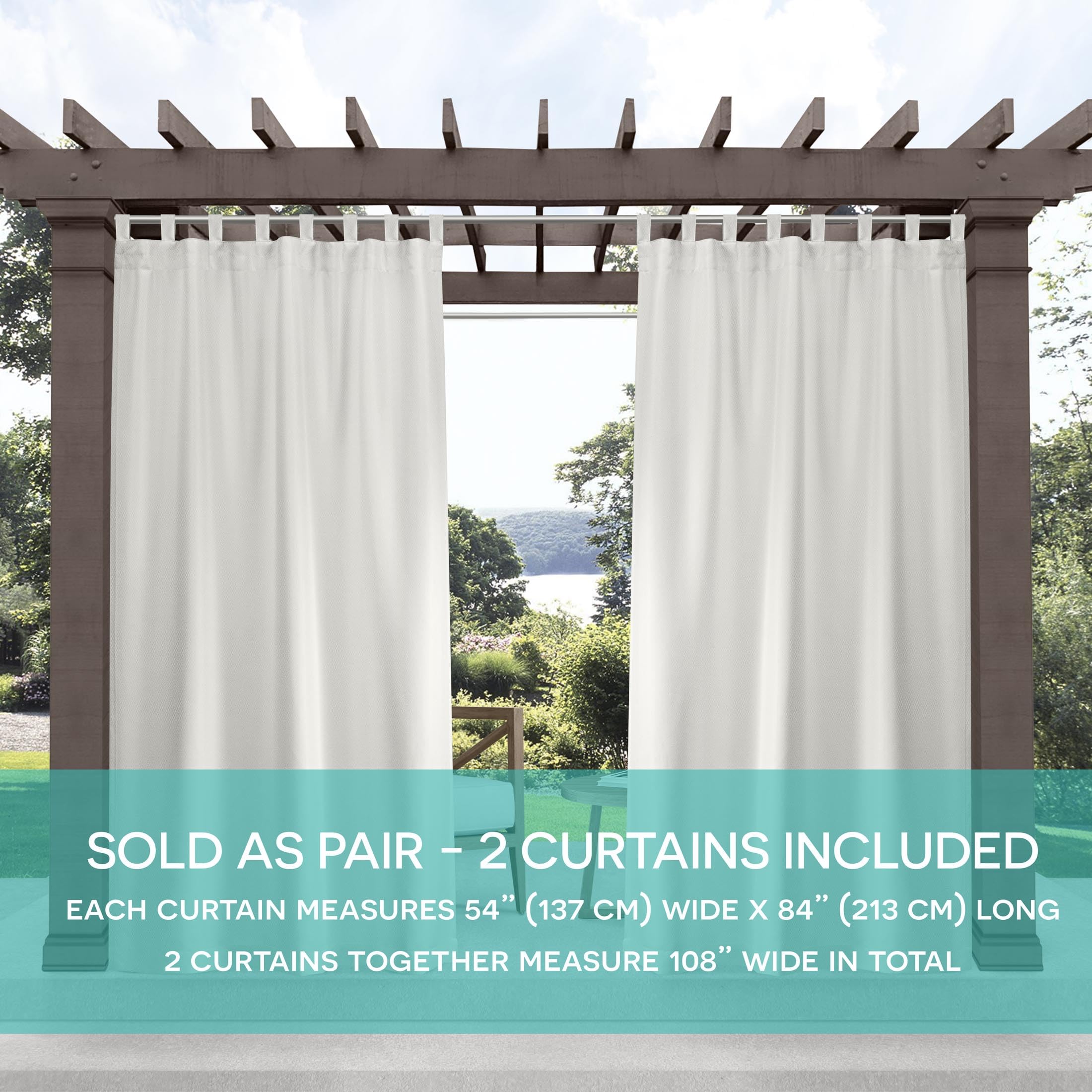 Exclusive Home Cabana Solid Indoor/Outdoor Light Filtering Hook-and-Loop Tab Top Curtain Panel Pair, 54"x96", Vanilla