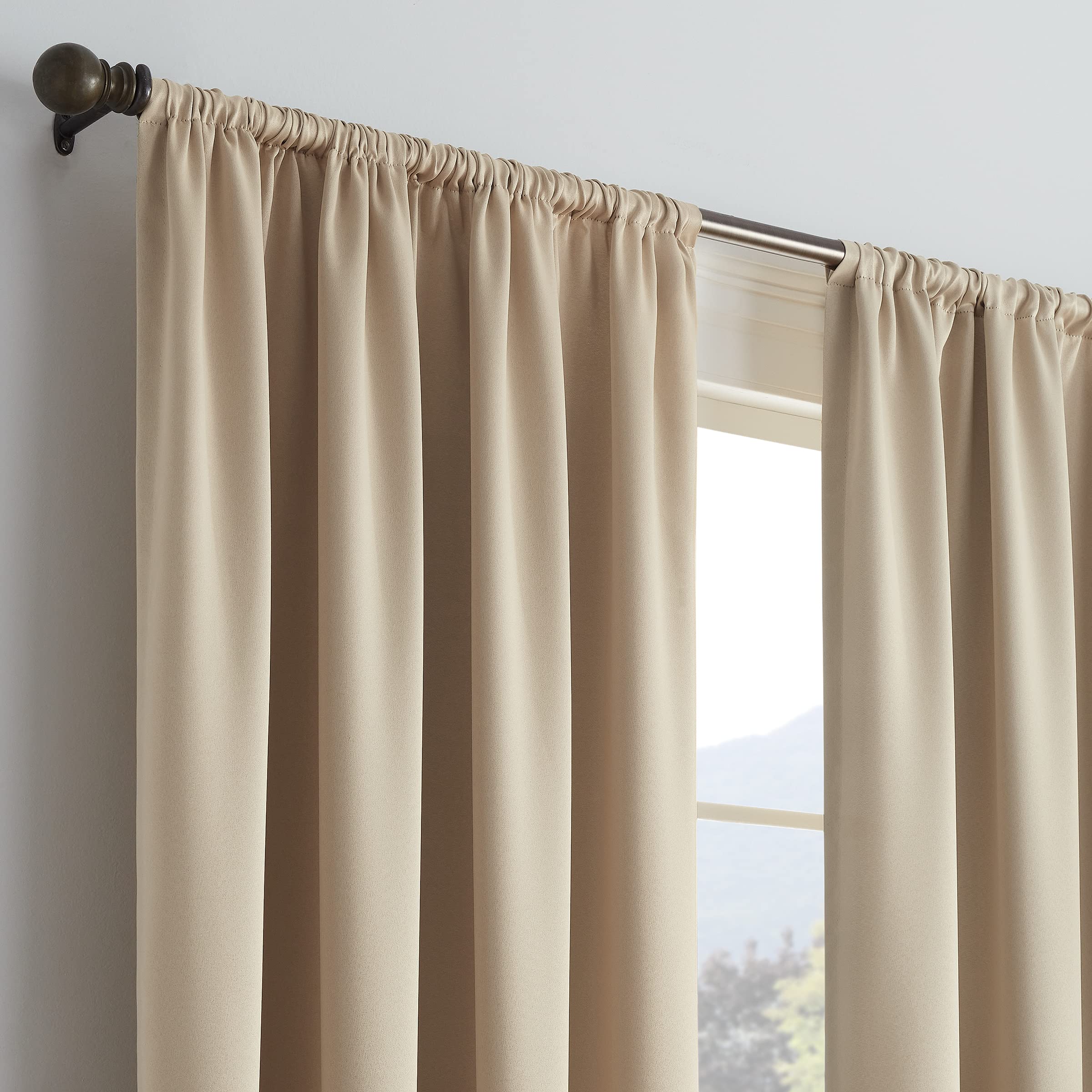 Eclipse Solid Thermapanel Modern Room Darkening Rod Pocket Window Curtain for Bedroom (1 Panel), 54 in x 84 in, Taupe