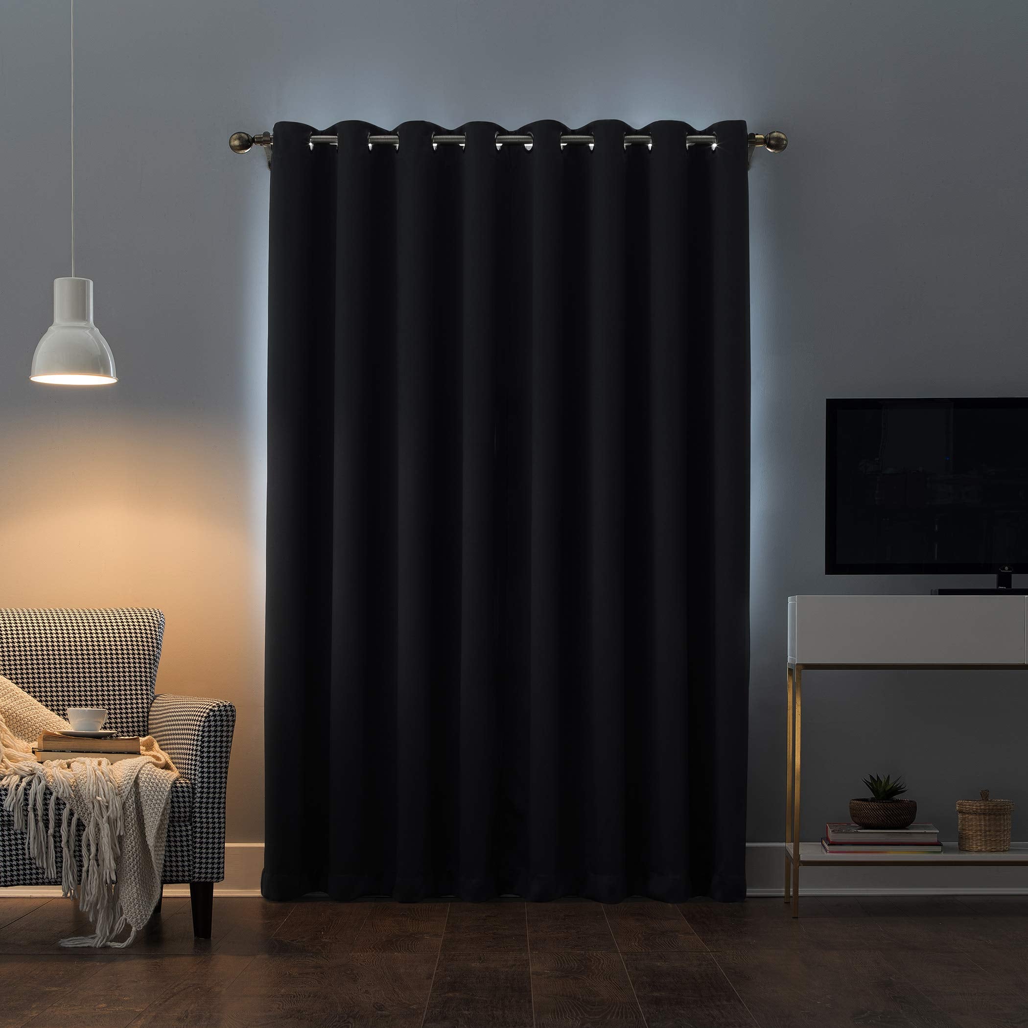 Sun Zero Nordic Theater Grade Extreme 100% Blackout Grommet Curtain Single Panel, 52" x 108", Black