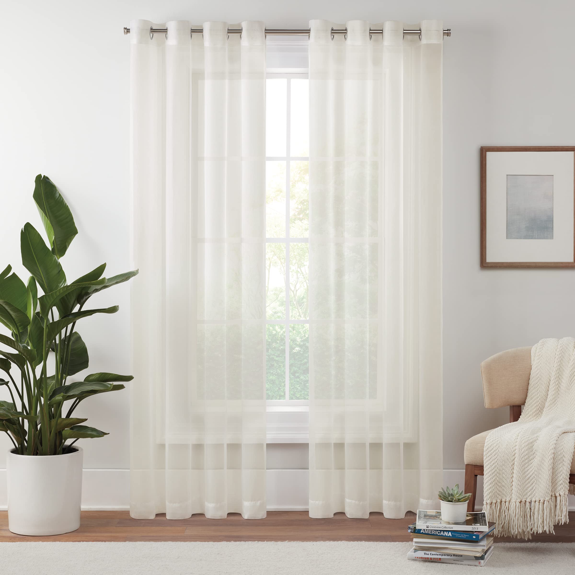 Eclipse Livia Sheer Rod Grommet 54 x 95 Curtain Panel in Ivory