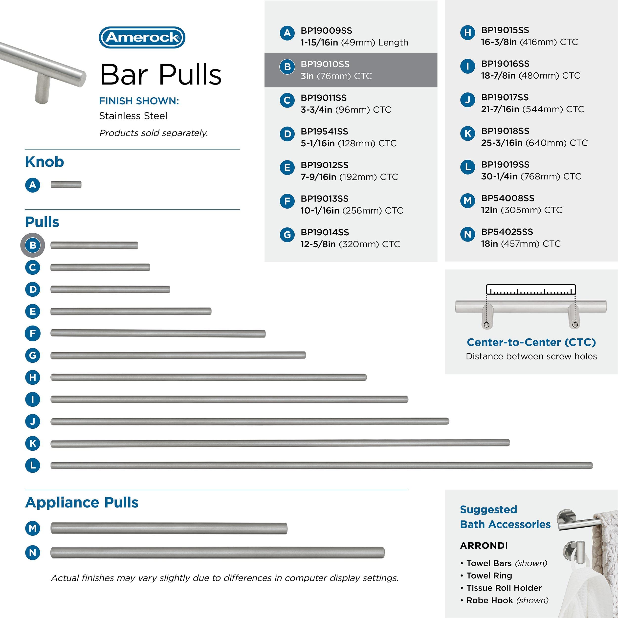 Amerock | Cabinet Pull | Stainless Steel | 3 inch (76 mm) Center to Center | Bar Pulls | 1 Pack | Drawer Pull | Drawer Handle | Cabinet Hardware