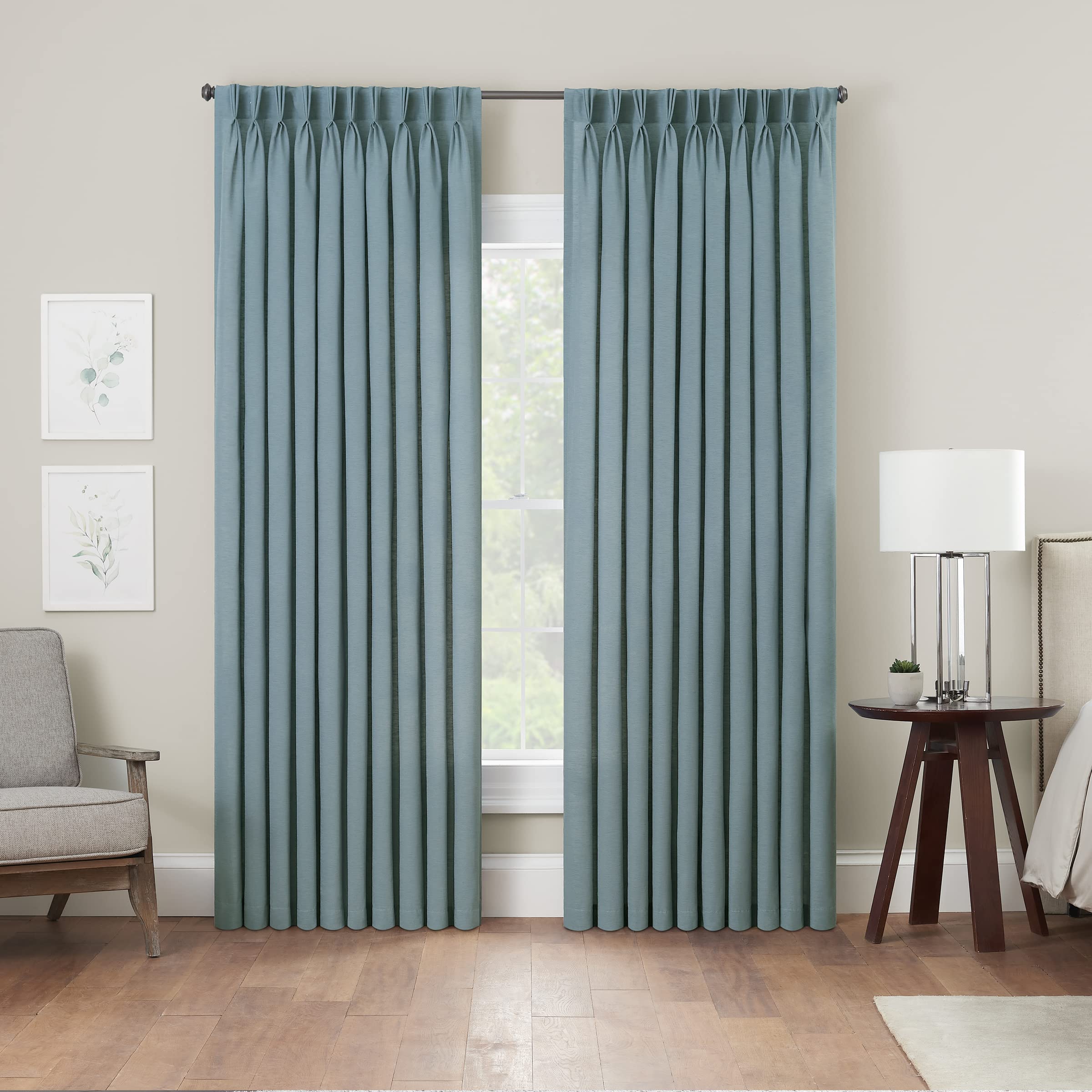 Waverly Serendipity 10 Pinch Pleat Light Filtering Rod Pocket Window Curtain for Living Room (1 Panel), 50 in x 95 in, Blue