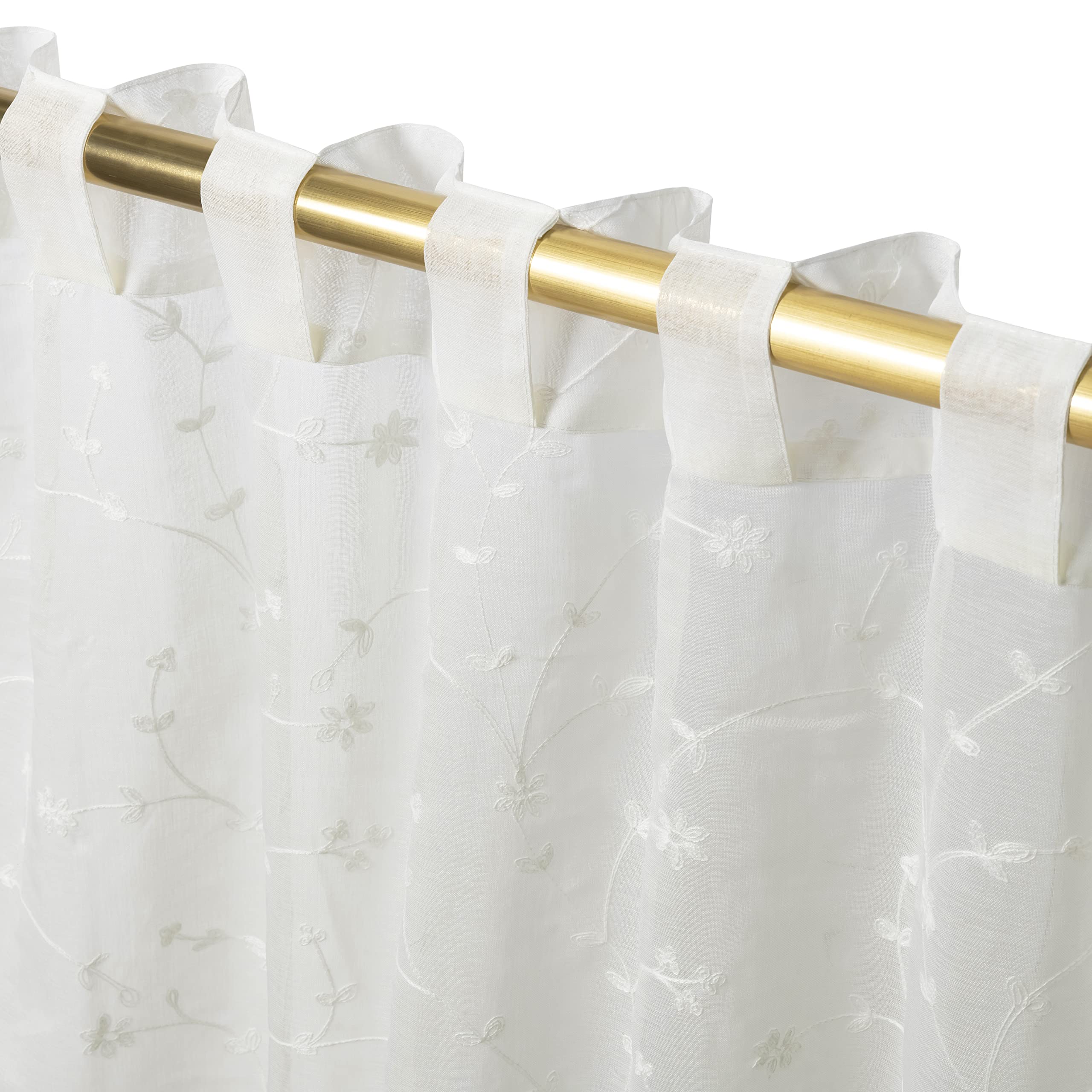 Ricardo | Sheer Blossom Rod Pocket w/Back Tab Panel | 51" W x 84" L | Ivory | Unlined, Semi-Sheer & Embroidered Floral Design | Livingroom, Bedroom, & Dining Room Drapes | 1 Panel | Machine Washable