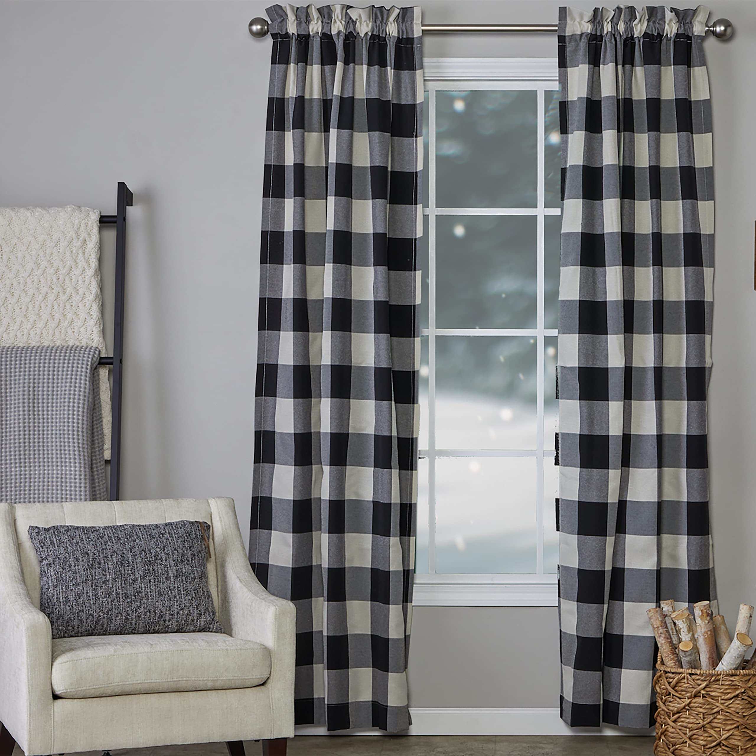 SKL Home Grandin Curtain Panel, 40 inches x 84 inches, Black/Natural