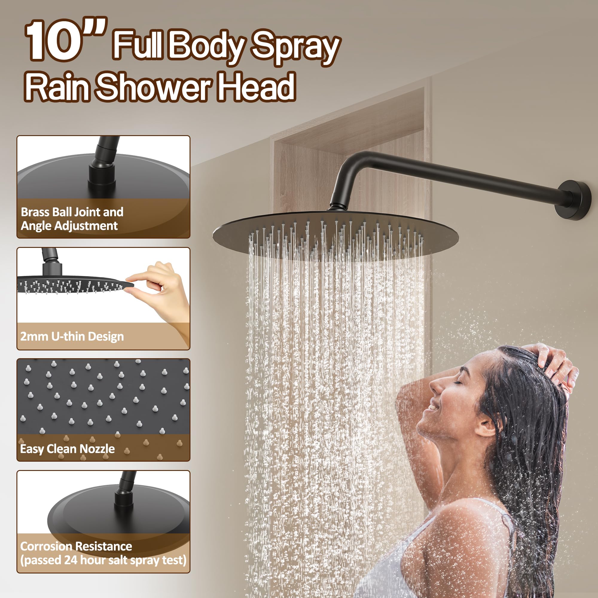 Gabrylly Shower System Black, Wall Mounted Slide Bar Shower Faucet Set Complete,High Pressure 10" Rain Shower Head with 5-Setting Handheld Shower,Shower Combo Set with Shower Valve