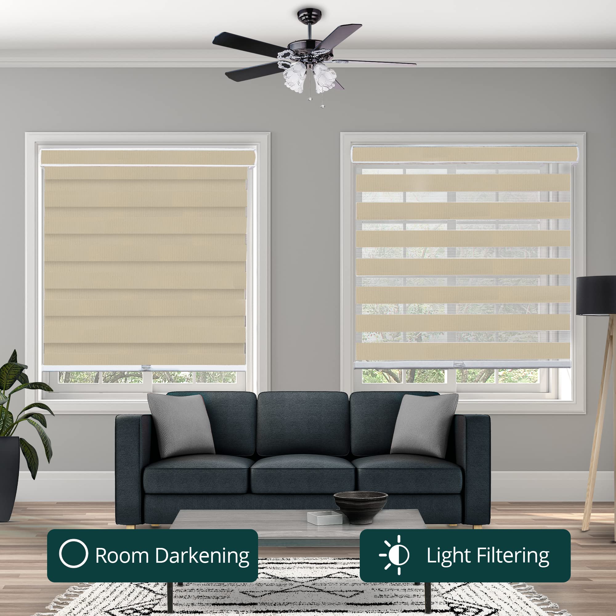 CHICOLOGY Zebra Blinds, Roller Window Shades, Blinds for Windows, Roller Shades for Windows, Window Shades for Home, Window Shades, Pull Down Shades for Windows, 41" W X 72" H, Basic Pearl