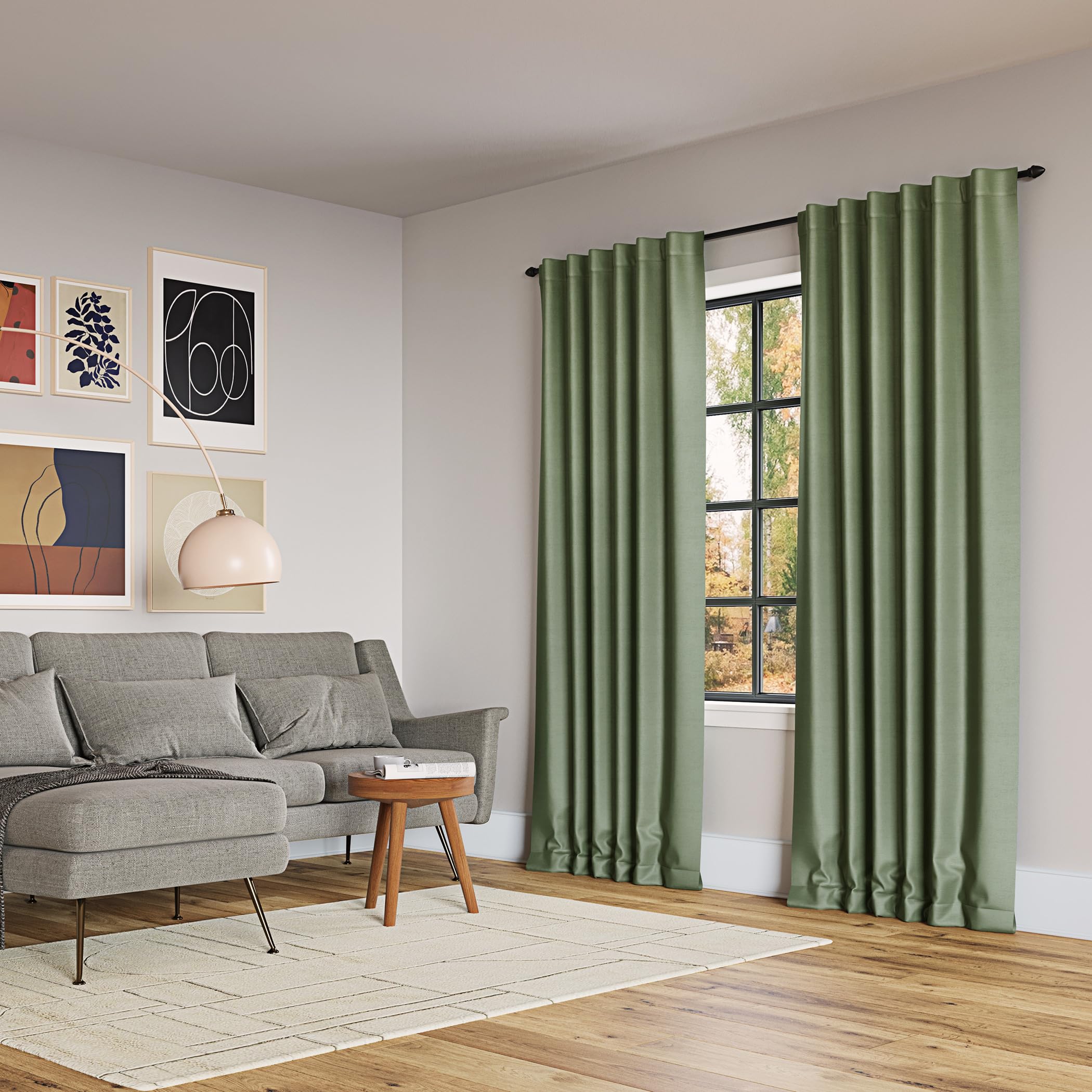 Sun Zero Greyson Faux Dupioni Silk Thermal Extreme Total Blackout Back Tab Curtain Panel, 50" x 95", Moss Green