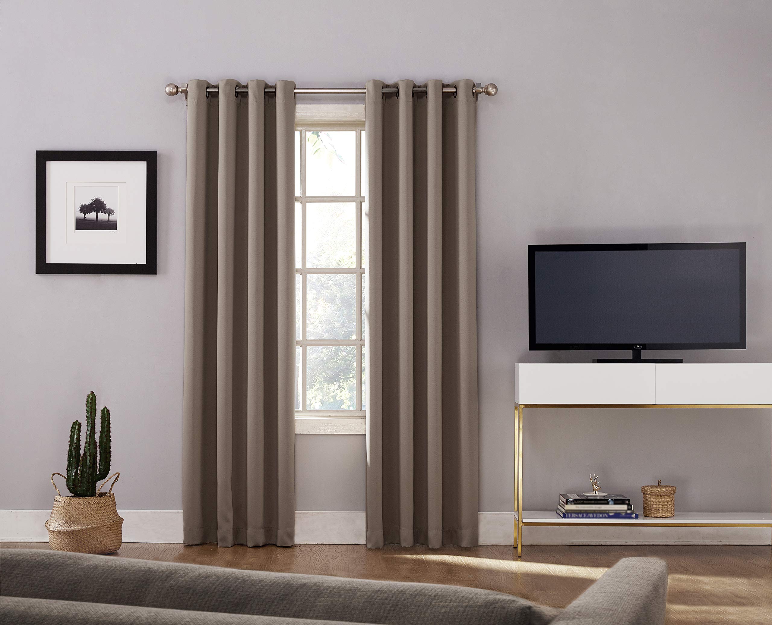 Sun Zero Nordic Theater Grade Extreme 100% Blackout Grommet Curtain Single Panel, 52" x 84", Taupe