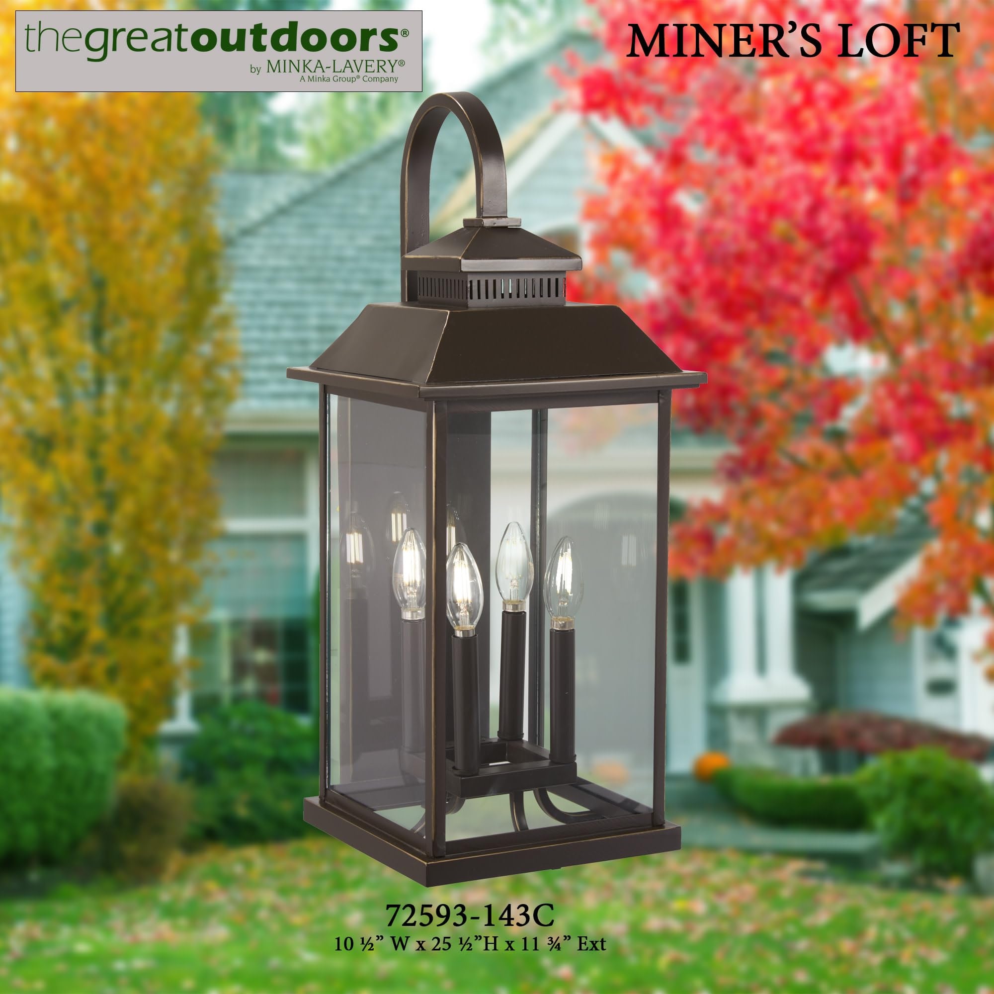 Minka Lavery Outdoor Wall Light 72593-143C Miner's Loft Exterior Wall Lantern, 4-Light 160 Watts, Oil Rubbed Bronze