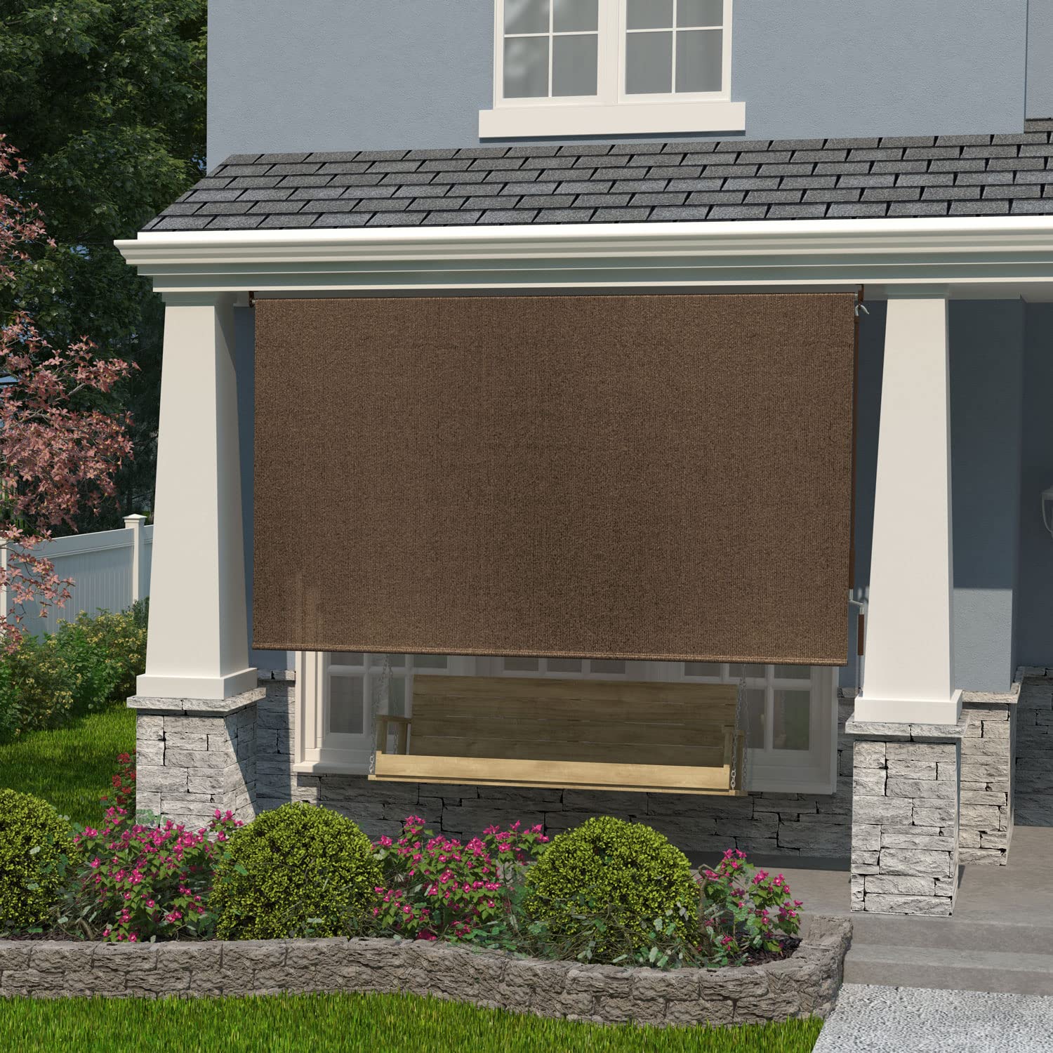 Coolaroo Exterior Roller Shade, Cordless Roller Shade with 95% UV Protection, No Valance, (6' W X 8' L), Walnut