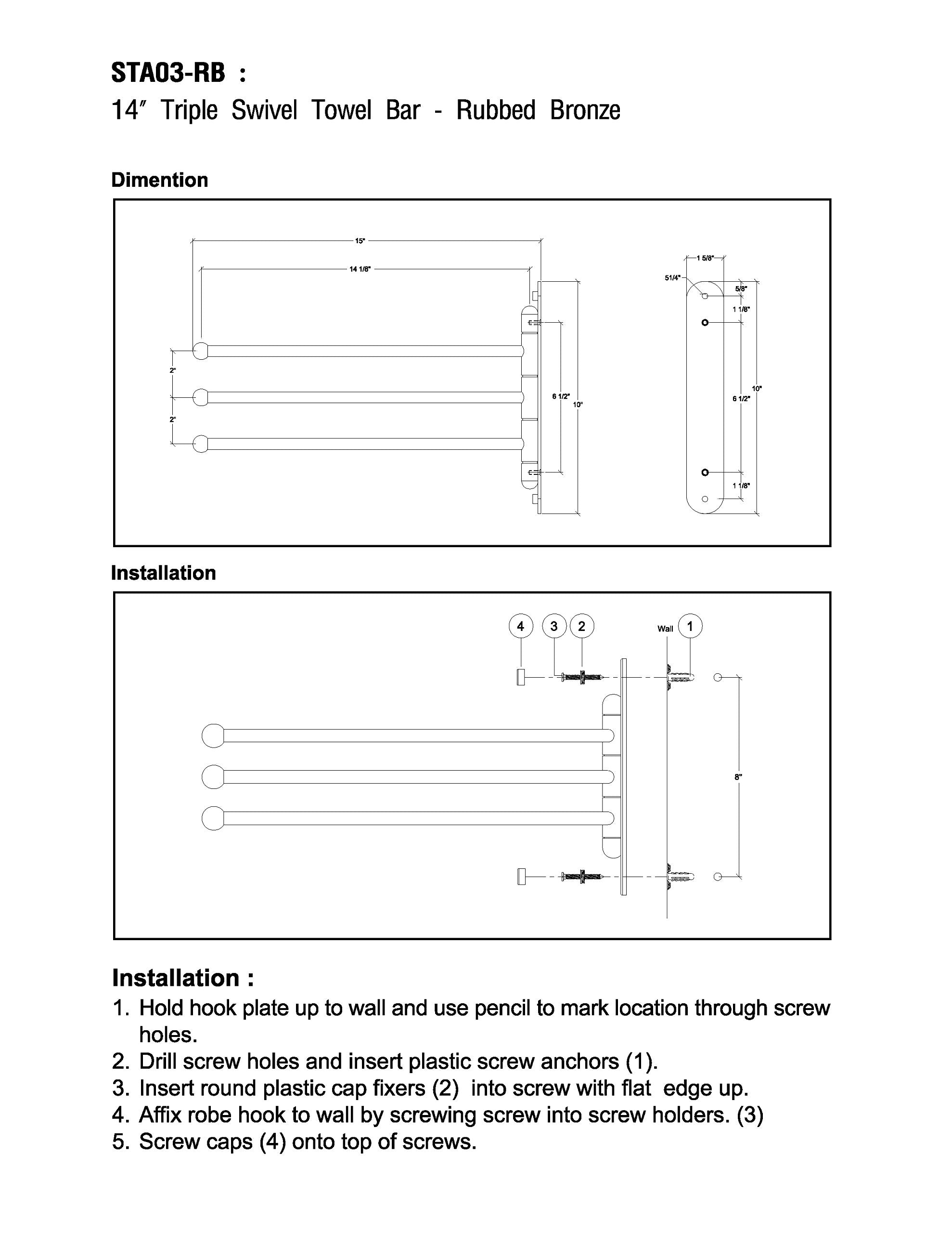 MODONA 15� Triple Swing Towel Bar (SS304) � Rubbed Bronze - 5 Year Warrantee