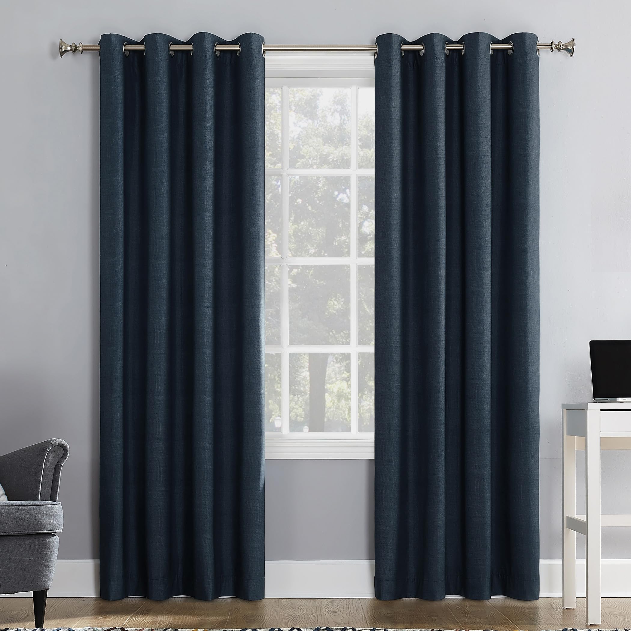 Sun Zero Columbia Thermal Insulated 100% Blackout Grommet Curtain Single Panel, 50" x 95", Navy Blue
