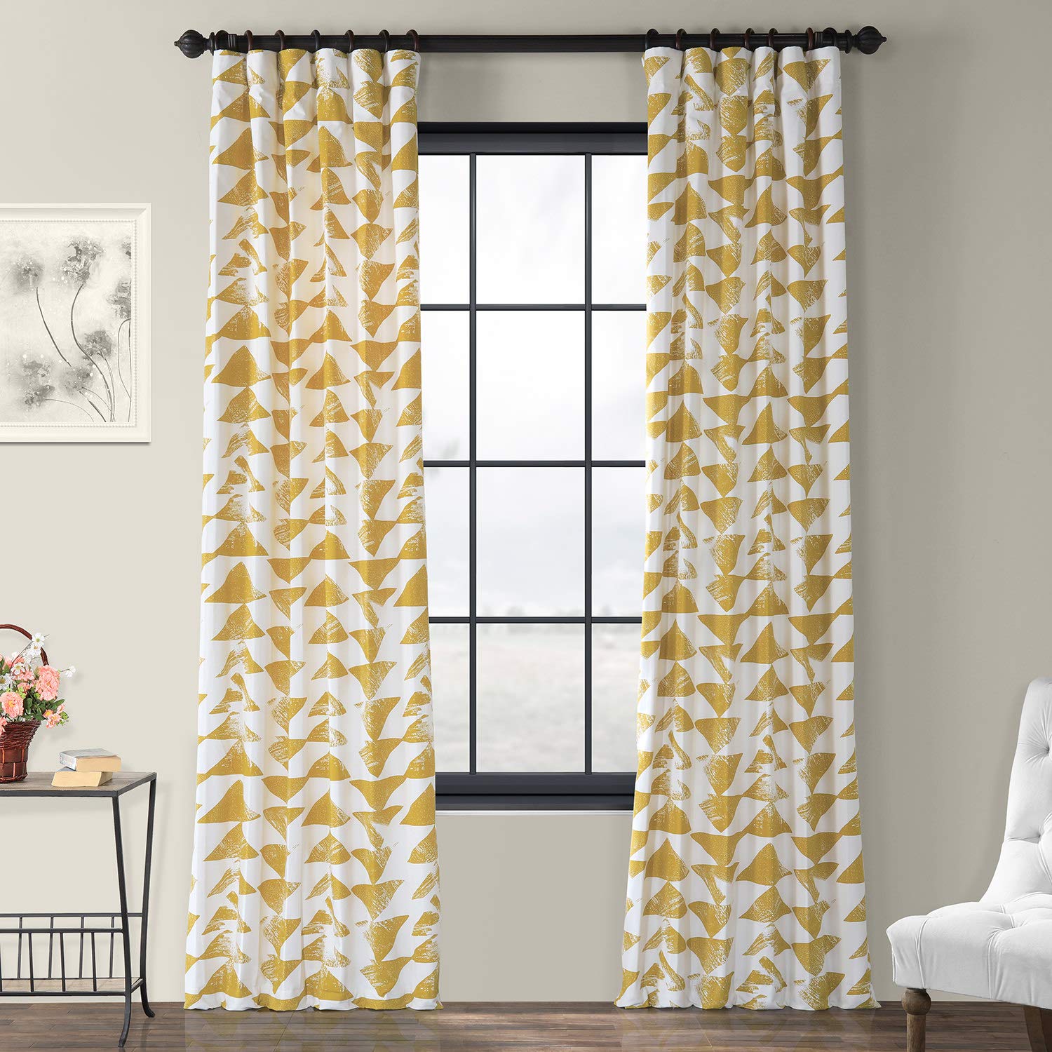 HPD Half Price Drapes Printed Cotton Twill Curtains For Room Décor 50 X 96 (1 Panel), PRTW-D35-96, Triad Gold