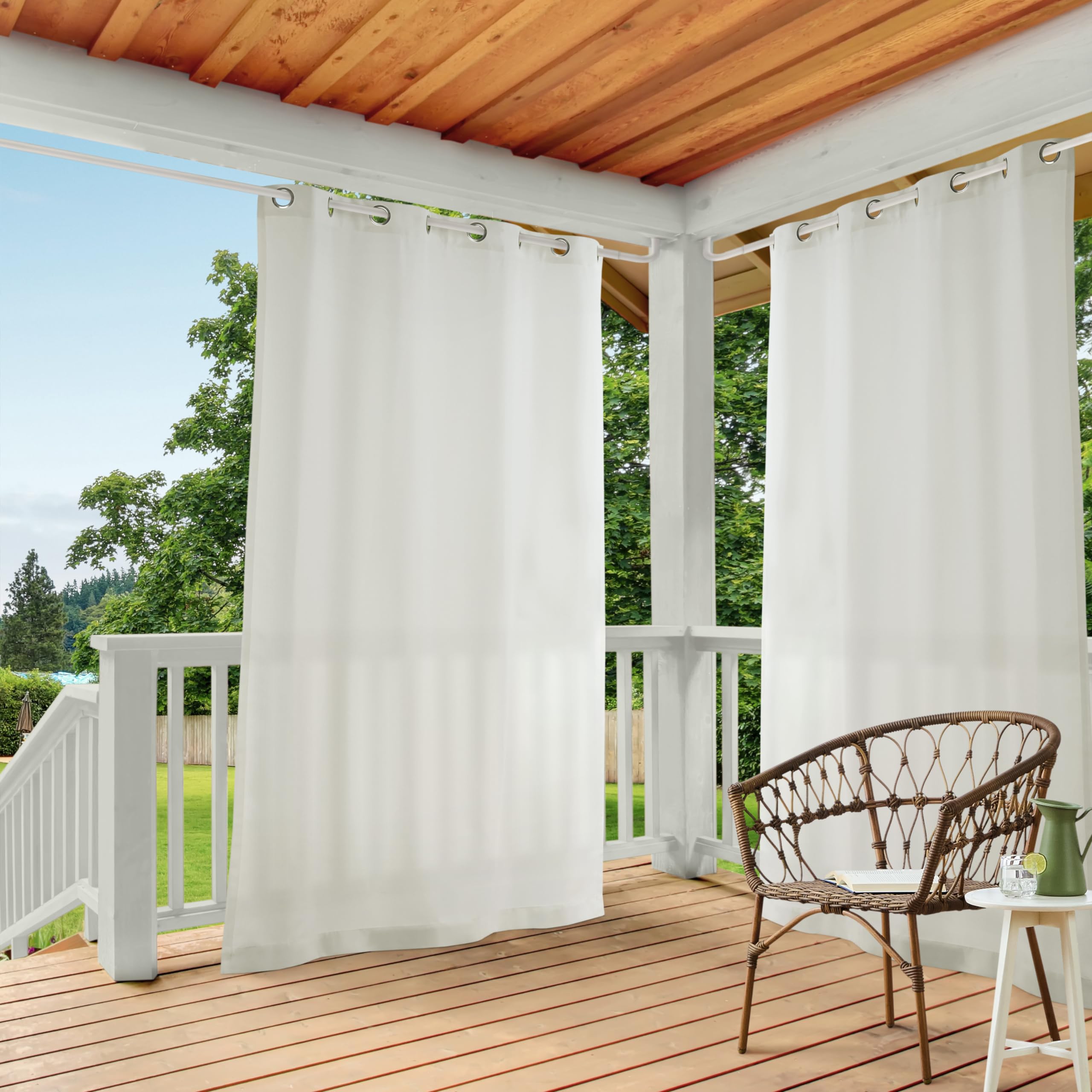 TOWN & COUNTRY BASICS Cabana Solid Heavyweight Indoor Outdoor Curtains, Light Filtering Opacity with Grommet Top, Water Repellent, 2-Pack Set, 54"x108", Vanilla