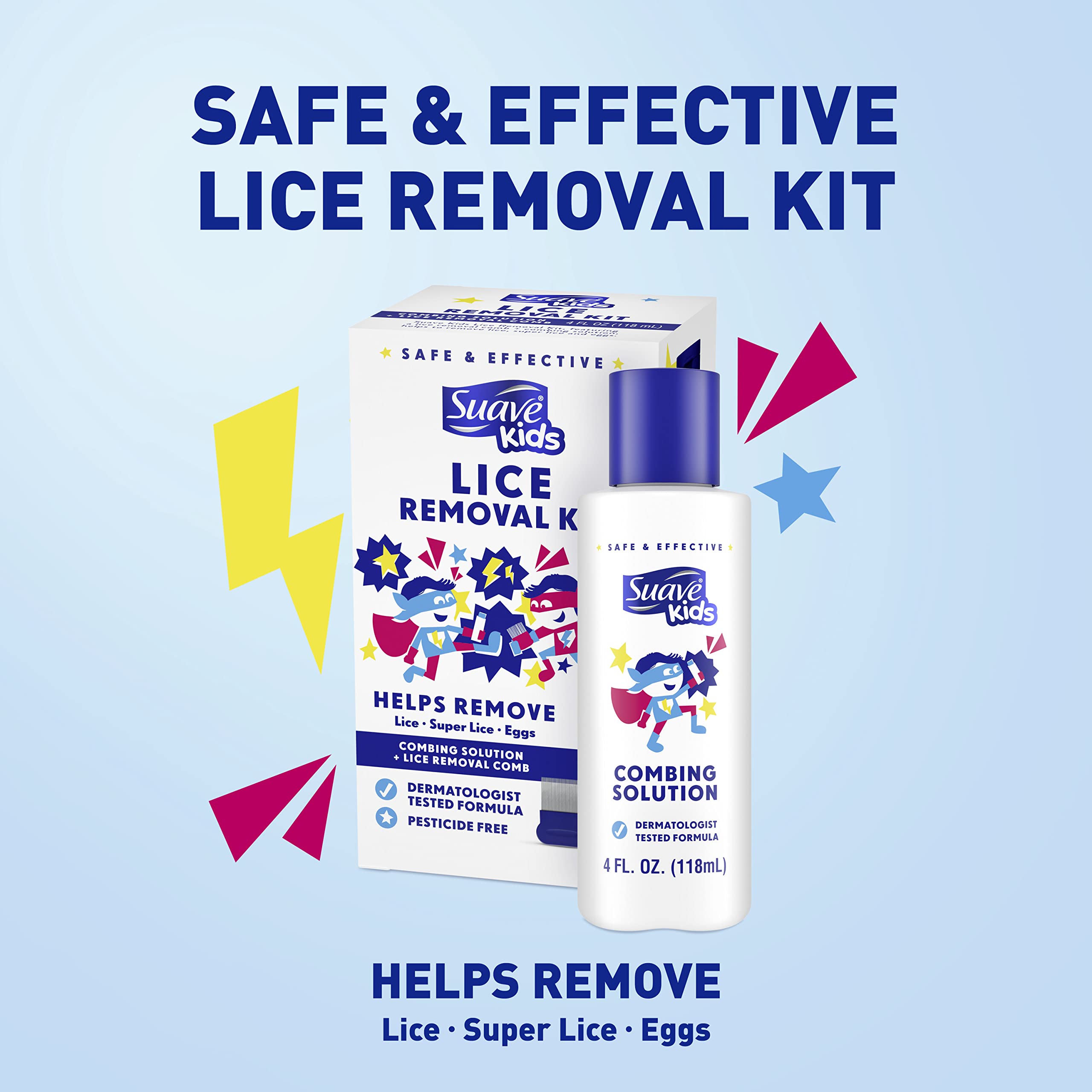 Suave Kids Head Lice Treatment - Lice Comb + Combing Solution for Eggs, Super Lice, and Lice Removal, 4 Oz (Pack of 2)