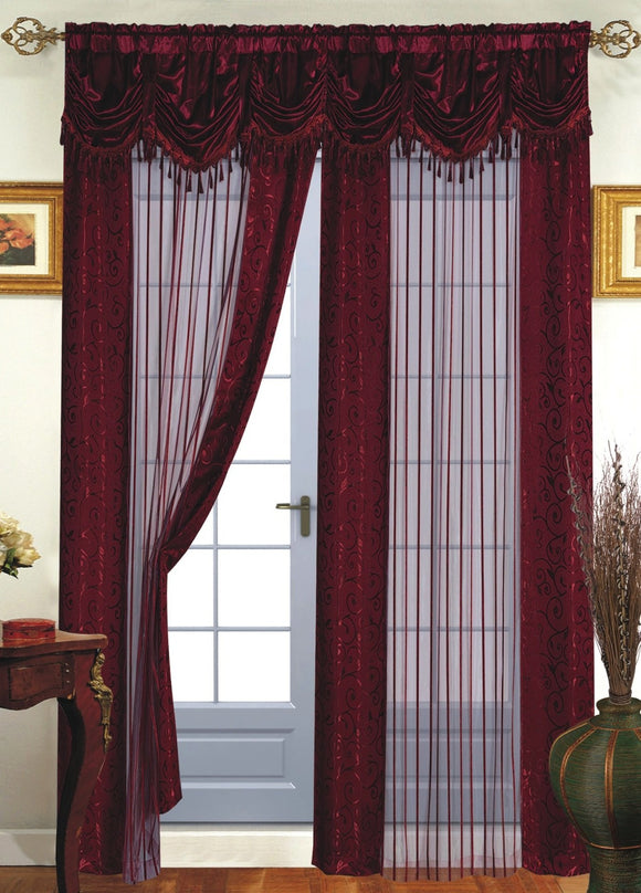 Dainty Home Tango Window Curtain with Attached Valance, 56 x 84 in + 18 in, Red
