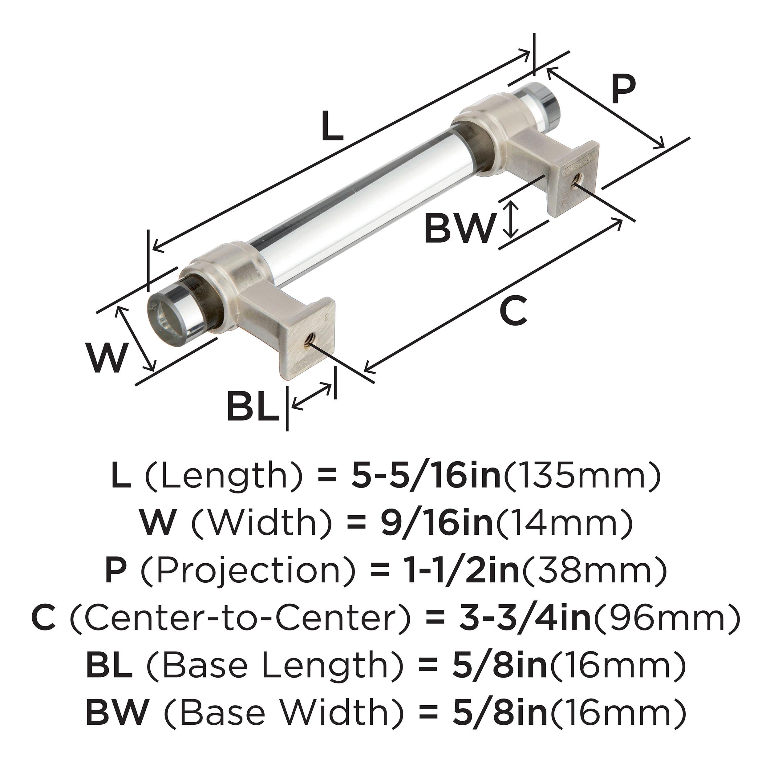 Amerock | Cabinet Pull | Clear/Satin Nickel | 3-3/4 inch (96 mm) Center to Center | Glacio | 1 Pack | Drawer Pull | Drawer Handle | Cabinet Hardware