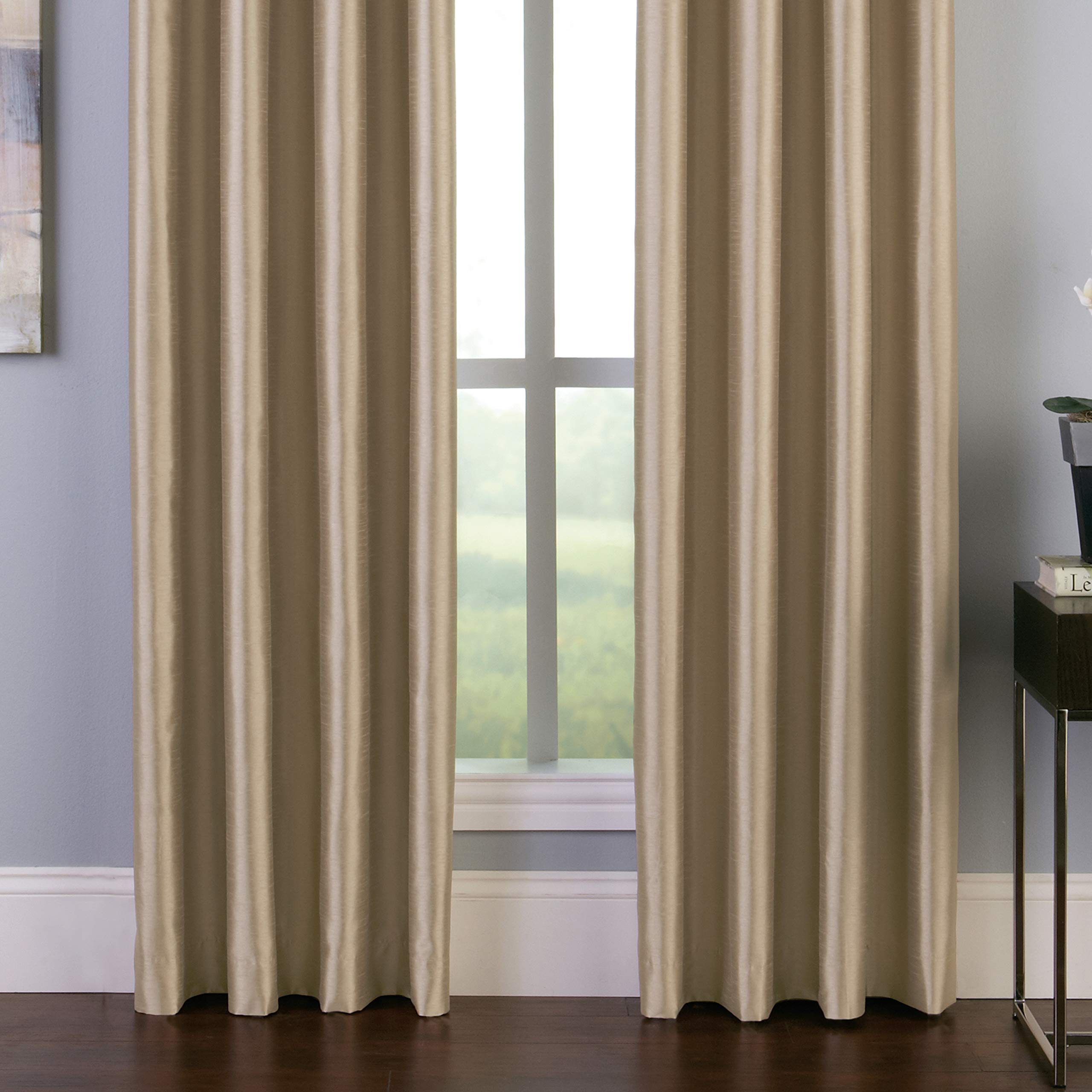 Curtainworks Malta Faux Silk Grommet Curtain Panel, 50 by 144", Sand