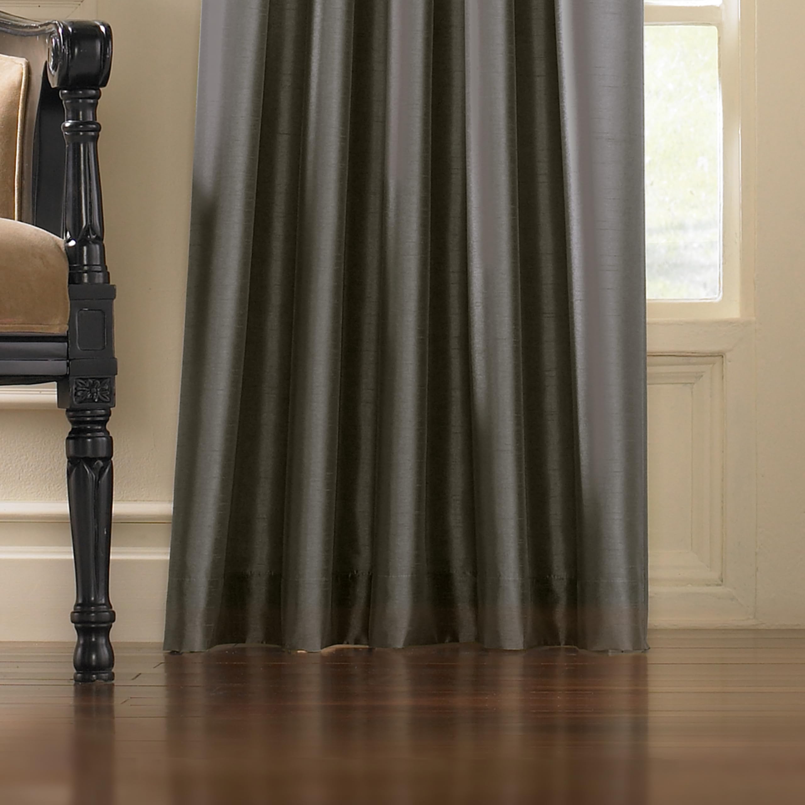 Curtainworks Marquee Faux Silk Pinch Pleat Curtain Panel, 30 by 84", Pewter,1Q80000GPT