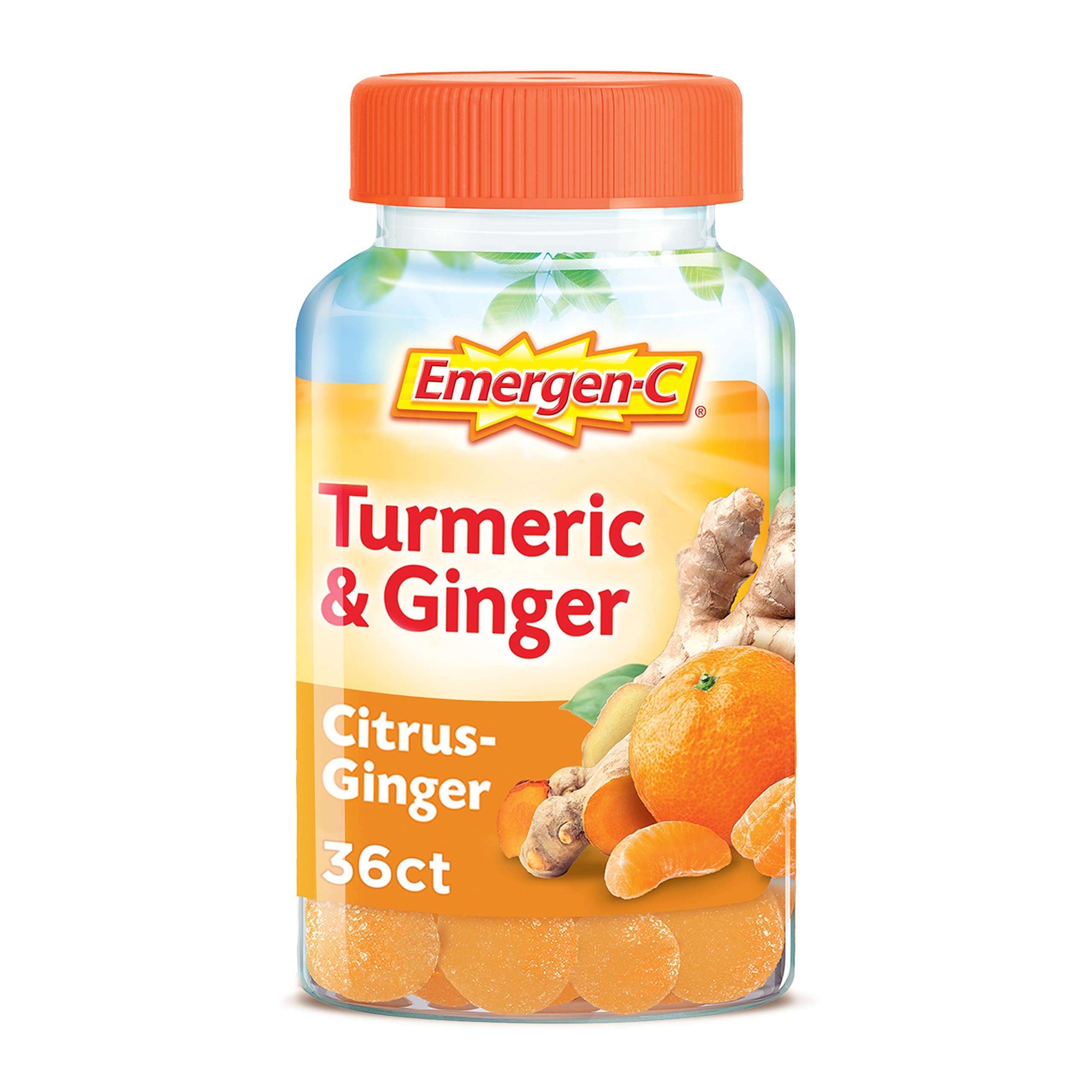 Emergen-C Citrus-Ginger Gummies, Turmeric and Ginger, Immune Support Natural Flavors With High Potency Vitamin C, 36 Count