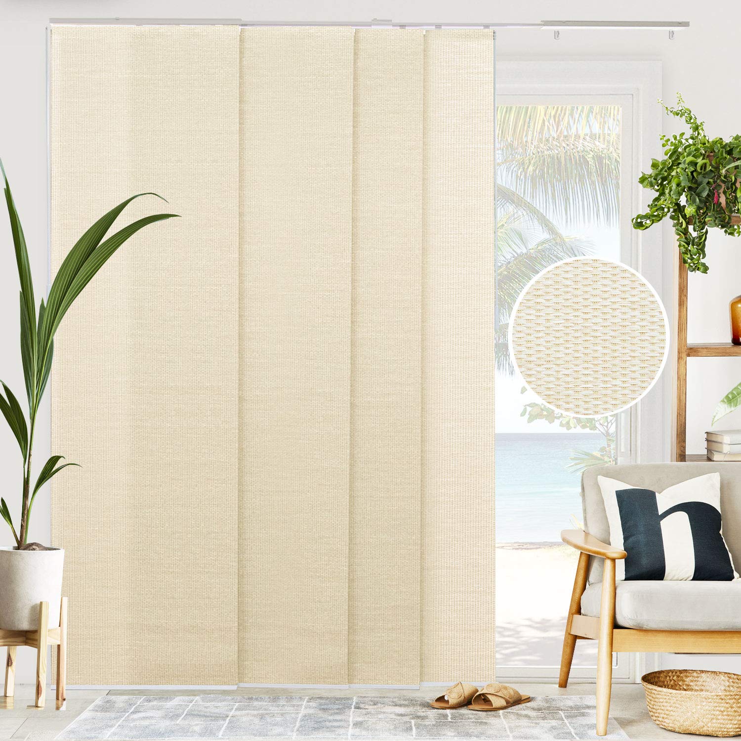 CHICOLOGY Vertical Blinds, Room Divider, Door Blinds,Blinds for Sliding Glass Doors, Temporary Wall, Closet Curtain, Room Door, Woven Beige (Natural Woven) W:46-86 x H:Up-to 96 inches