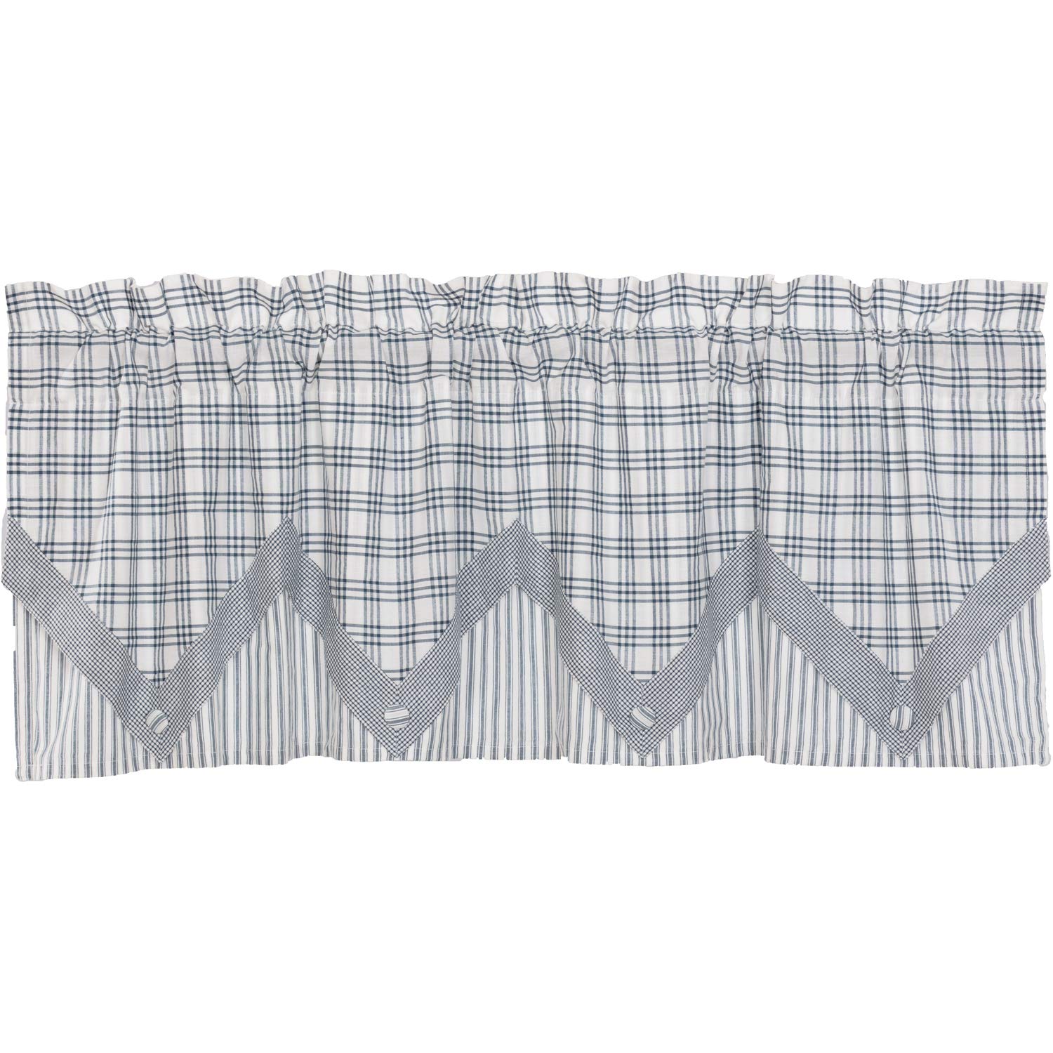 VHC Brands Sawyer Mill Plaid Chambray Cotton Farmhouse Kitchen Rod Pocket Hanging Loops Pointed Buttons 20x60 Curtain, Valance, Blue