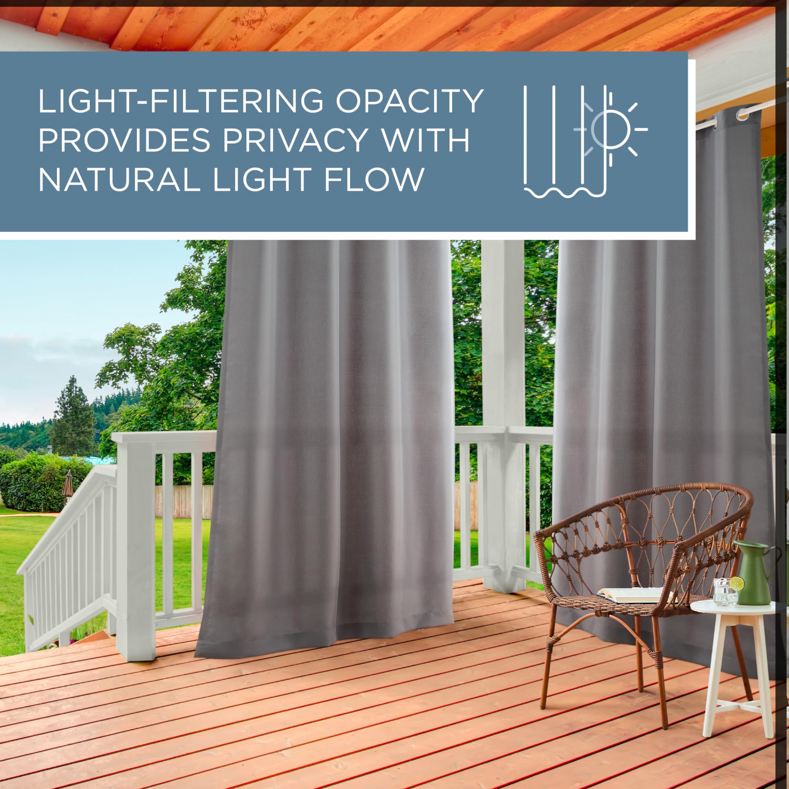 TOWN & COUNTRY BASICS Cabana Solid Heavyweight Indoor Outdoor Curtains, Light Filtering Opacity with Grommet Top, Water Repellent, 2-Pack Set, 54"x108", Cloud Grey
